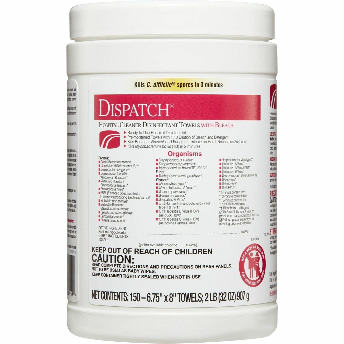 Dispatch Hospital Cleaner Disinfectant Towels with Bleach (CLO69150EA)