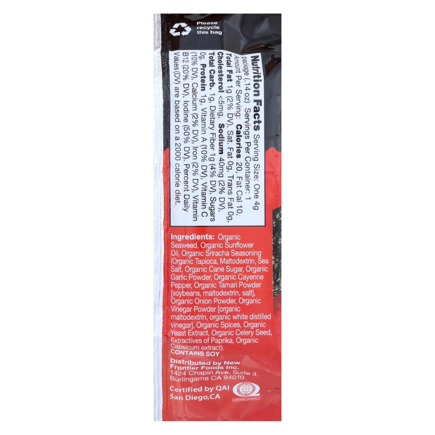 Ocean's Halo Seaweed, Sriracha Snack - Case Of 12 - .14 Oz