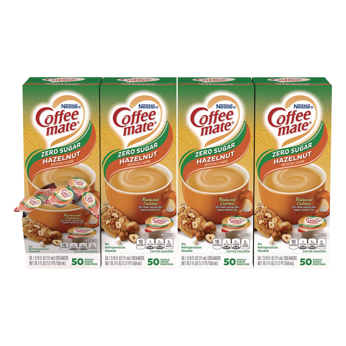Coffee-mate Liquid Coffee Creamer, Zero Sugar Hazelnut, 0.38 oz Mini Cups, 50/Box, 4 Boxes/Carton (NES98468CT)