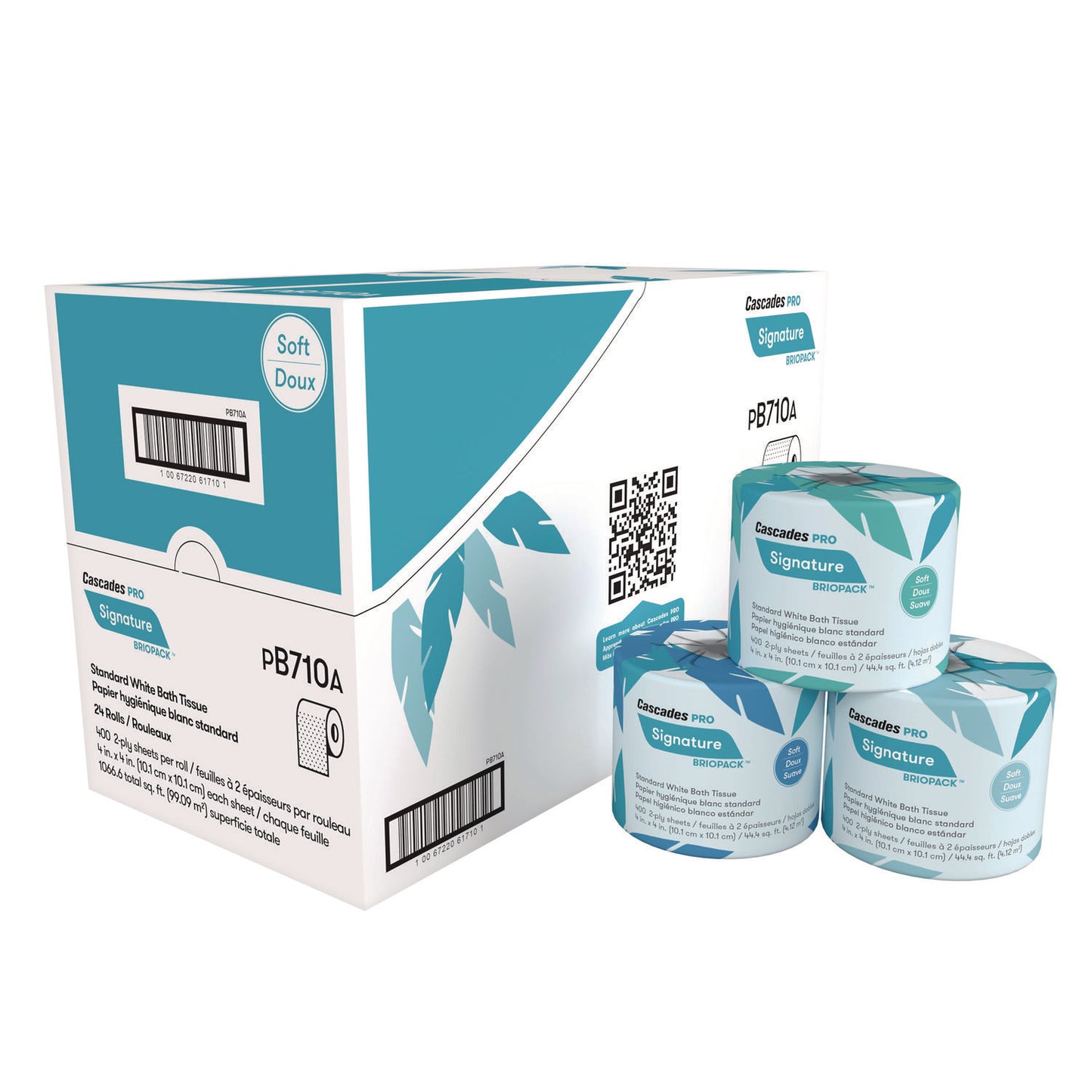 Cascades PRO Signature Bath Tissue, Septic Safe, 2-Ply, White, 400 Sheets/Roll, 24 Rolls/Carton (CSDB710)