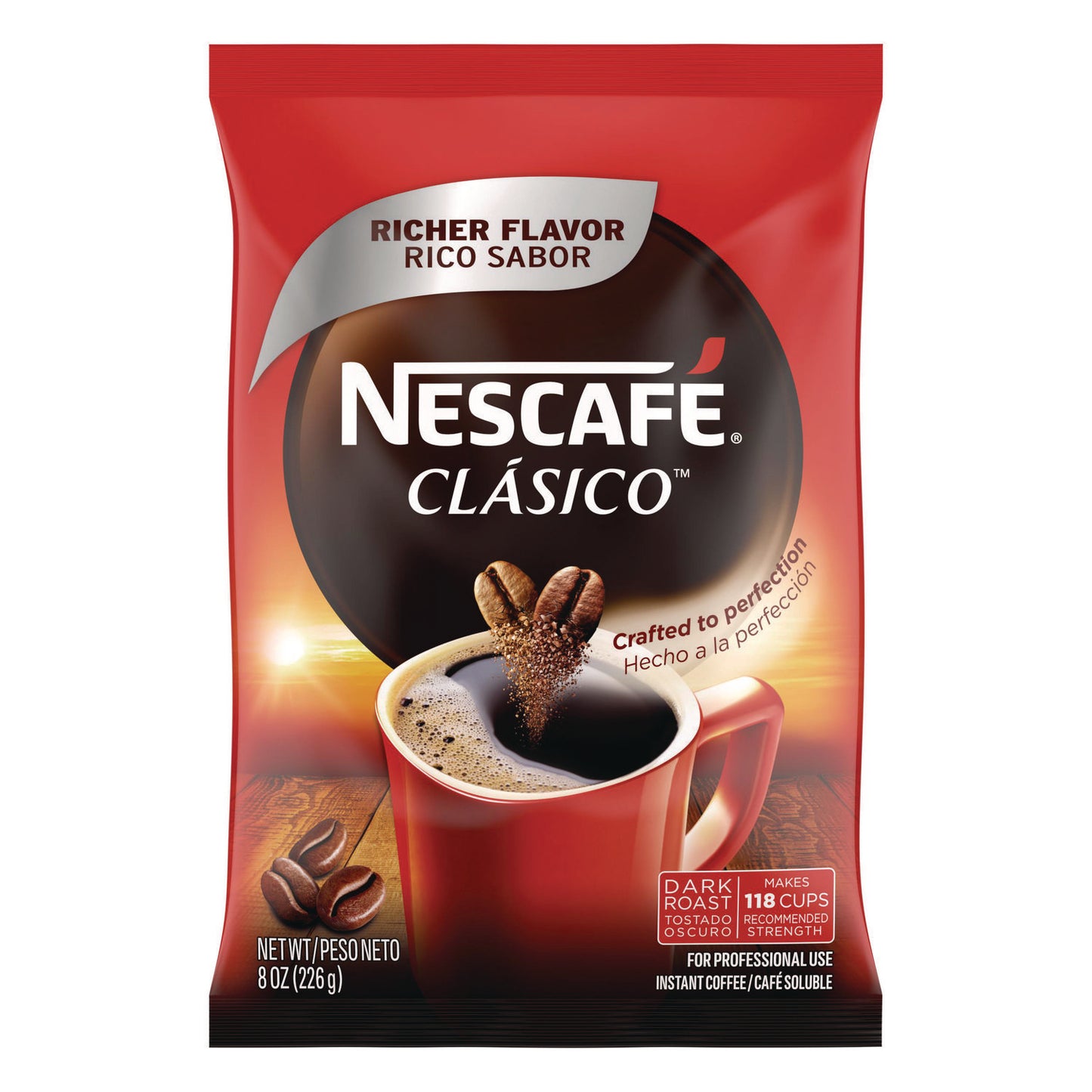 Nescaf Clasico Dark Roast Instant Coffee, 8 oz Pouch (NES70948)