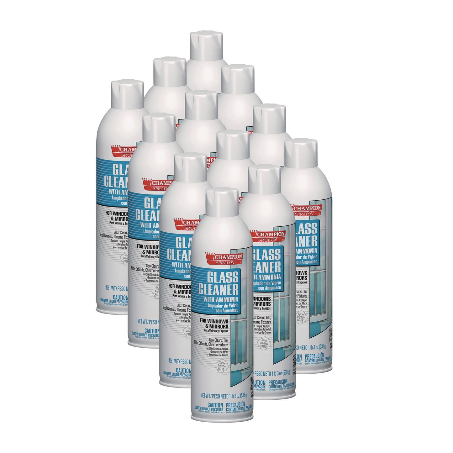 Chase Products Champion Sprayon Glass Cleaner with Ammonia, 19 oz Aerosol Spray, 12/Carton (CHP5151)