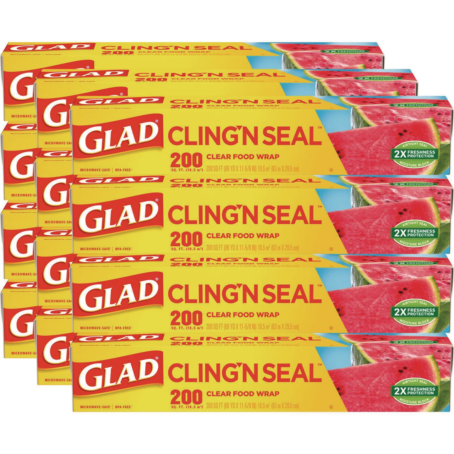 Glad Cling'N Seal Plastic Food Wrap, 200 Square Foot Roll, Clear, 12 Rolls/Carton (CLO00020CT)