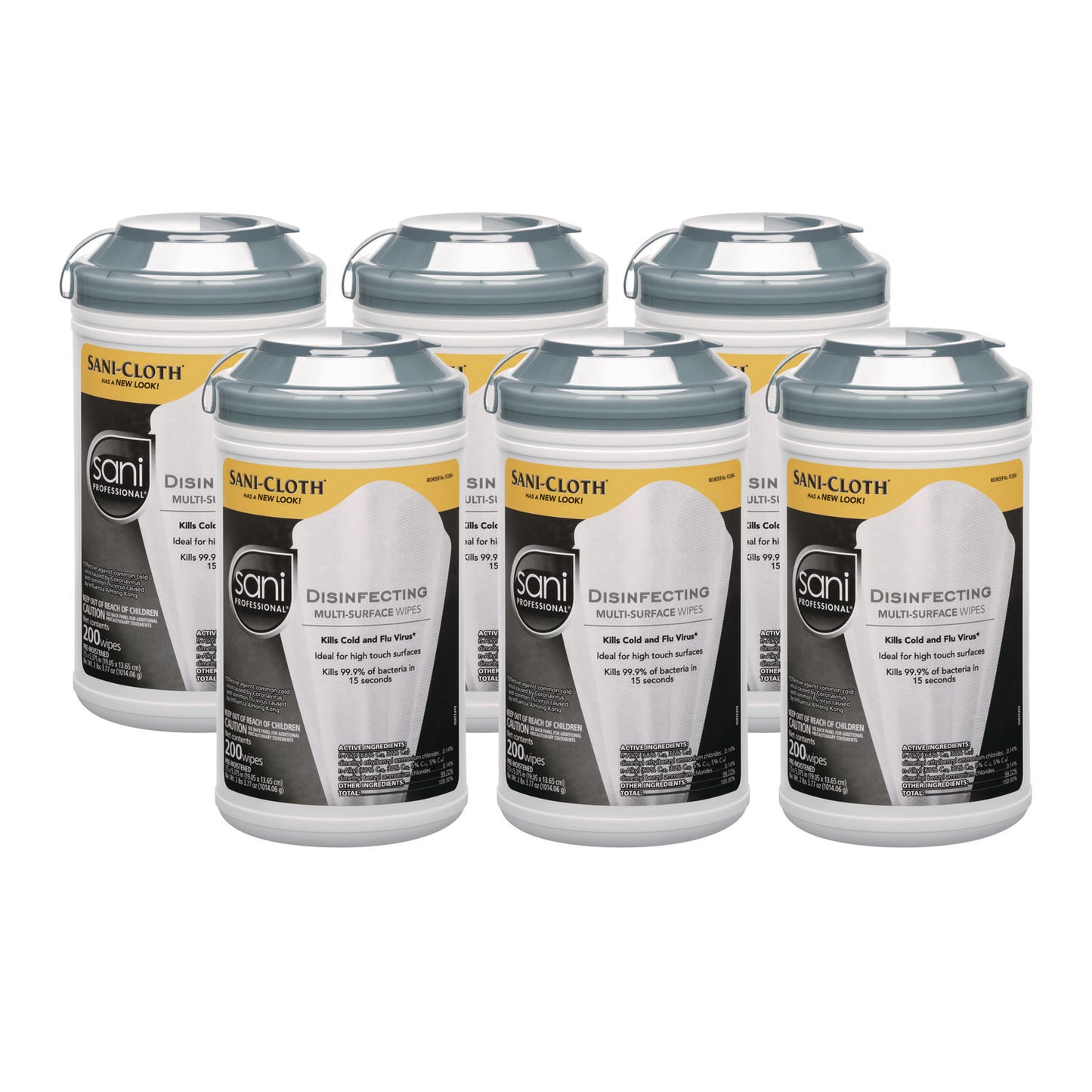 Sani Professional Disinfecting Multi-Surface Wipes, 7.5 x 5.38, White, 200/Canister, 6 Canisters/Carton (NICP22884CT)