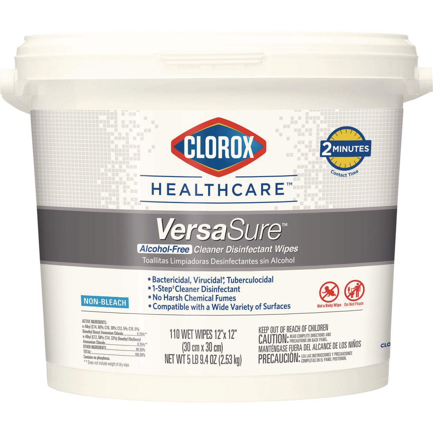 Clorox Healthcare VersaSure Cleaner Disinfectant Wipes, 1-Ply, 12 x 12, Fragranced, White, 110/Bucket (CLO31759EA)