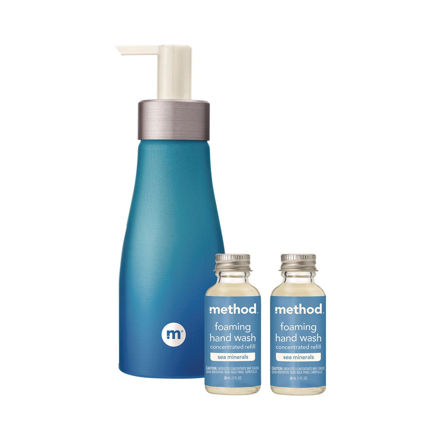 Method Refill + Reuse Foaming Hand Soap Refill Kit, Sea Minerals, (2) 1 oz Refill Bottles, 10 oz Dispenser Bottle (MTH356001)