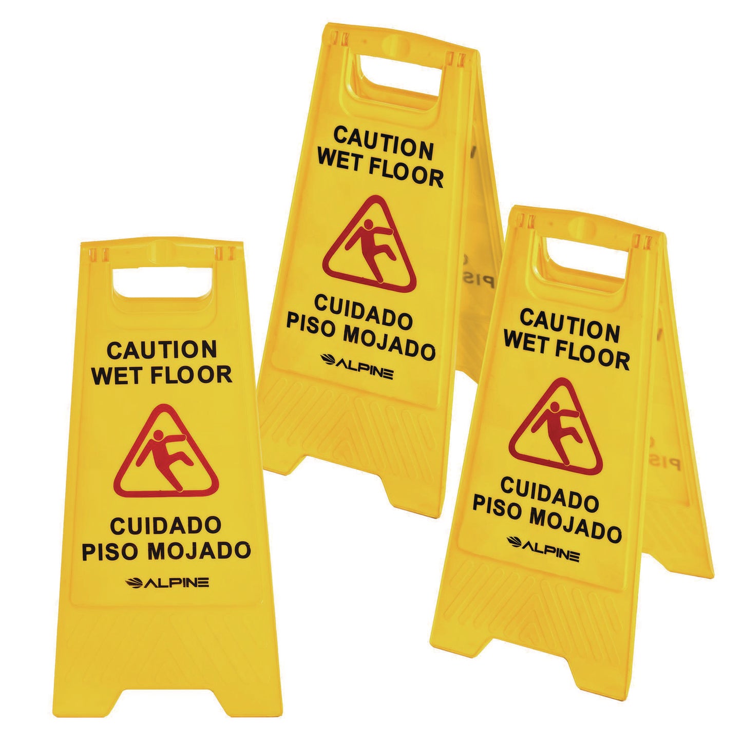 Alpine Bilingual Caution Wet Floor Sign, 11.8 x 0.7 x 24.6, Yellow, 3/Carton (ALHALP4993)