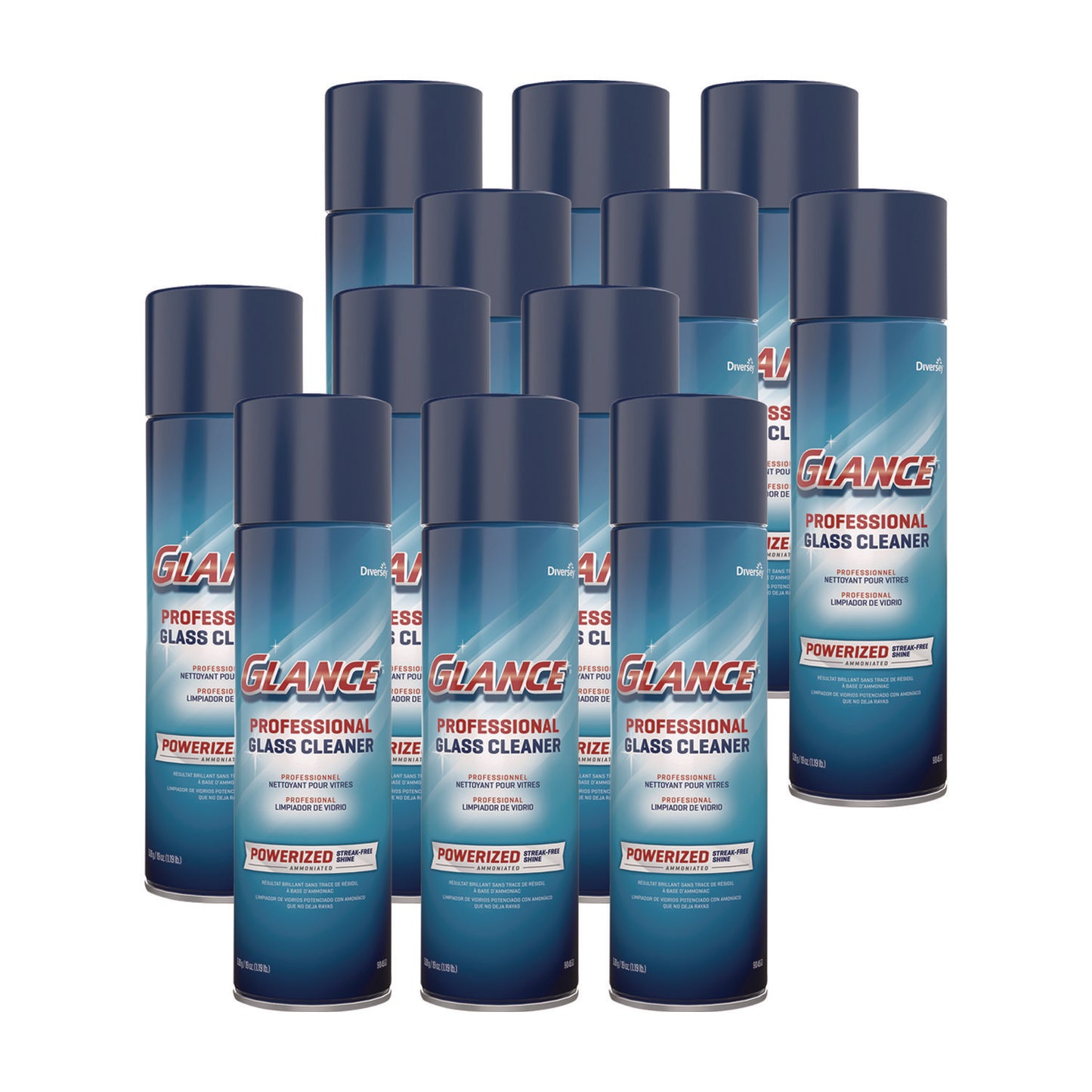 Diversey Glance Powerized Glass and Surface Cleaner, Ammonia Scent, 19 oz Aerosol Spray, 12/Carton (DVO101109731)