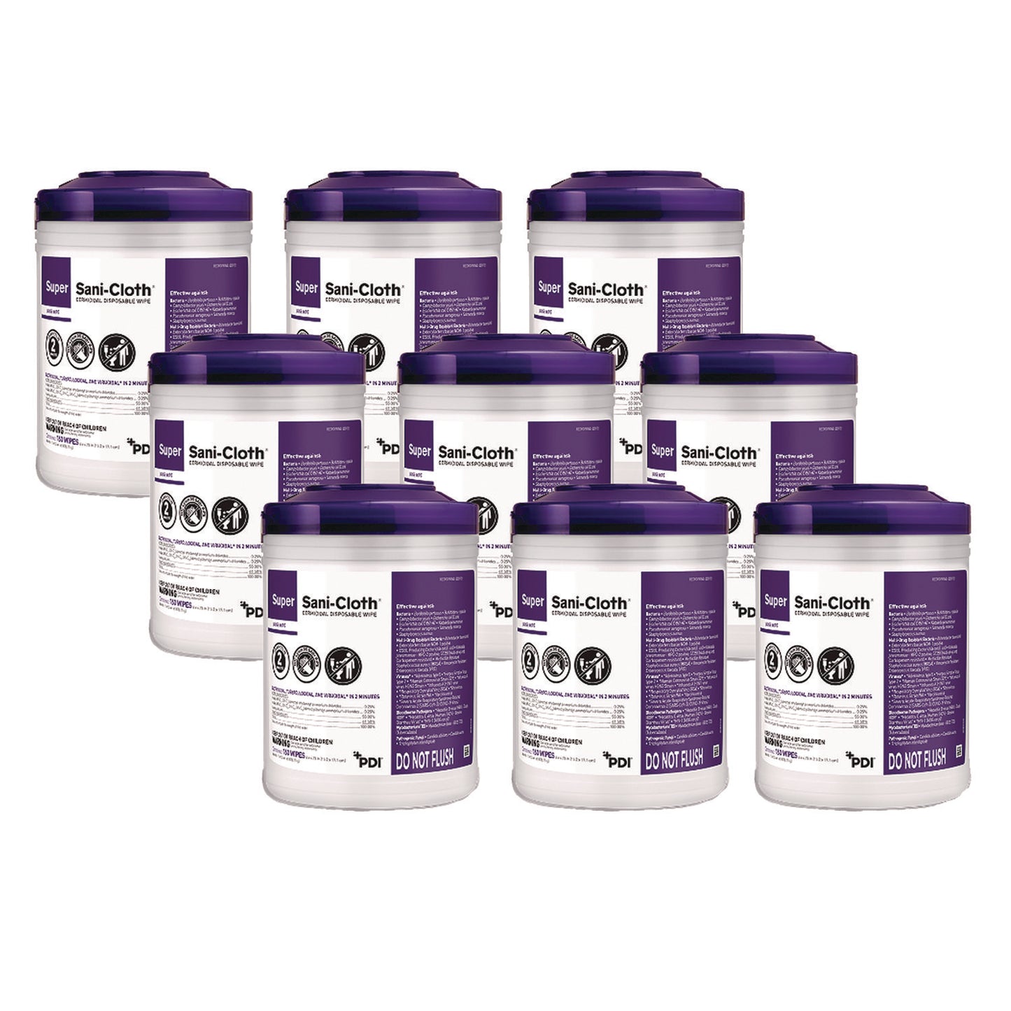 Sani Professional Super Sani-Cloth Germicidal Disposable Wipes, 1-Ply, 6 x 6.75, Unscented, White, 160/Canister, 12 Canisters/Carton (NICQ55172)