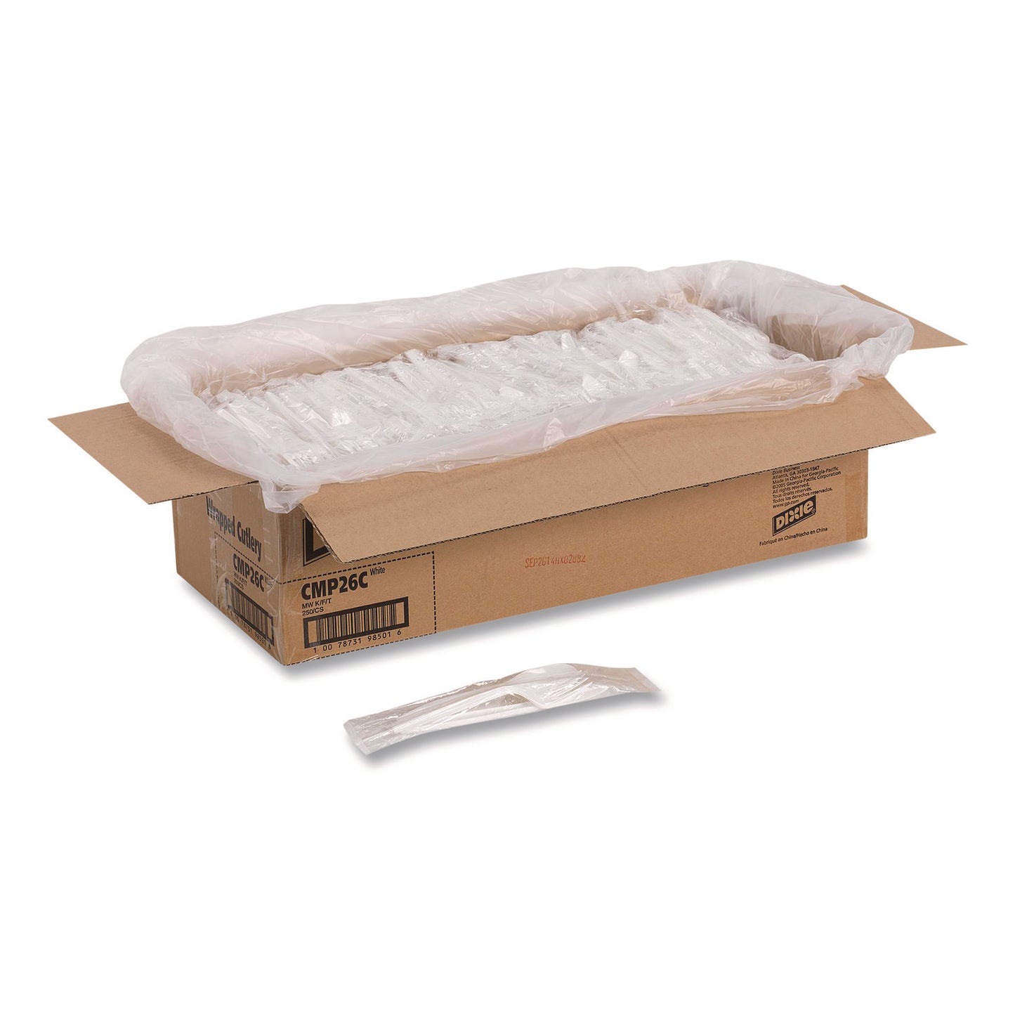 Dixie Mediumweight Polypropylene Cutlery, Fork/Knife/Teaspoon, Plastic, White, 250/Carton (CMP26C)