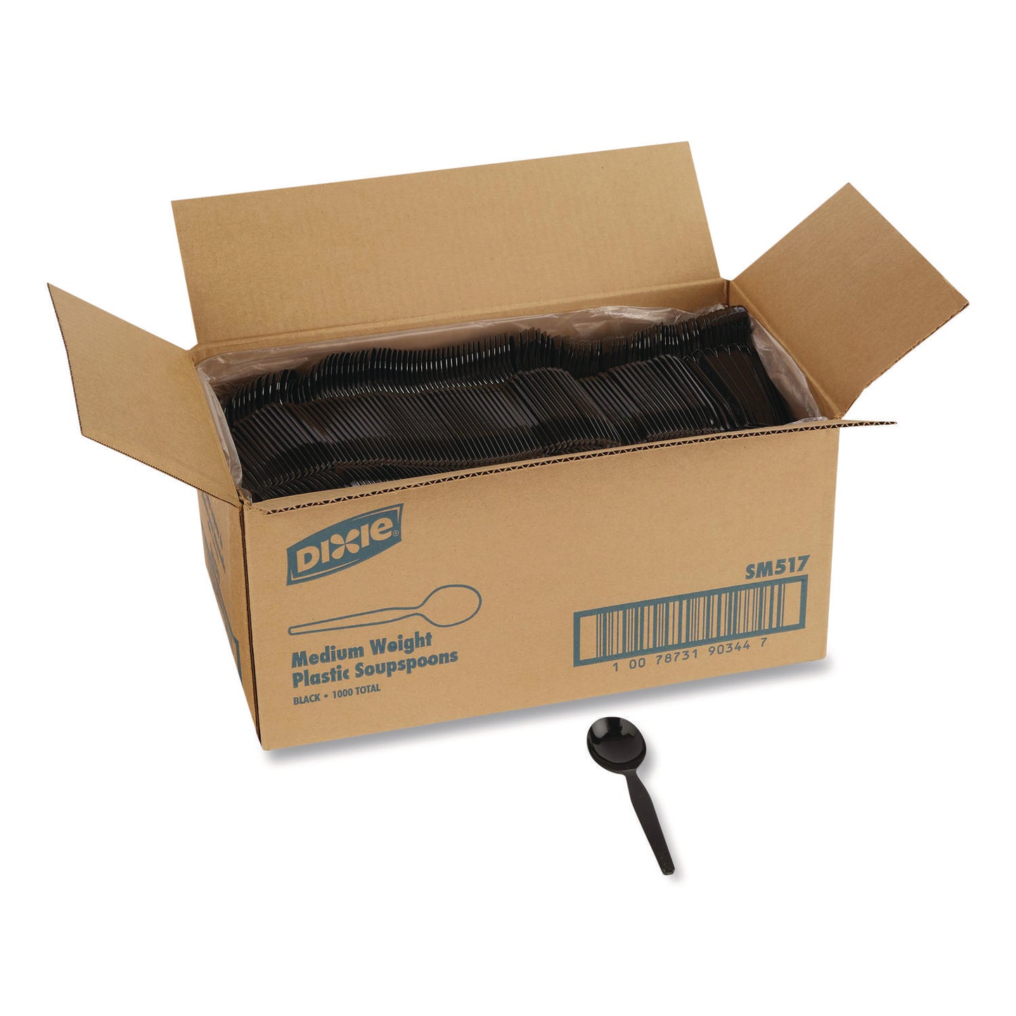 Dixie Mediumweight Polystyrene Cutlery, Soup Spoon, Plastic, Black, 1,000/Carton (SM517)