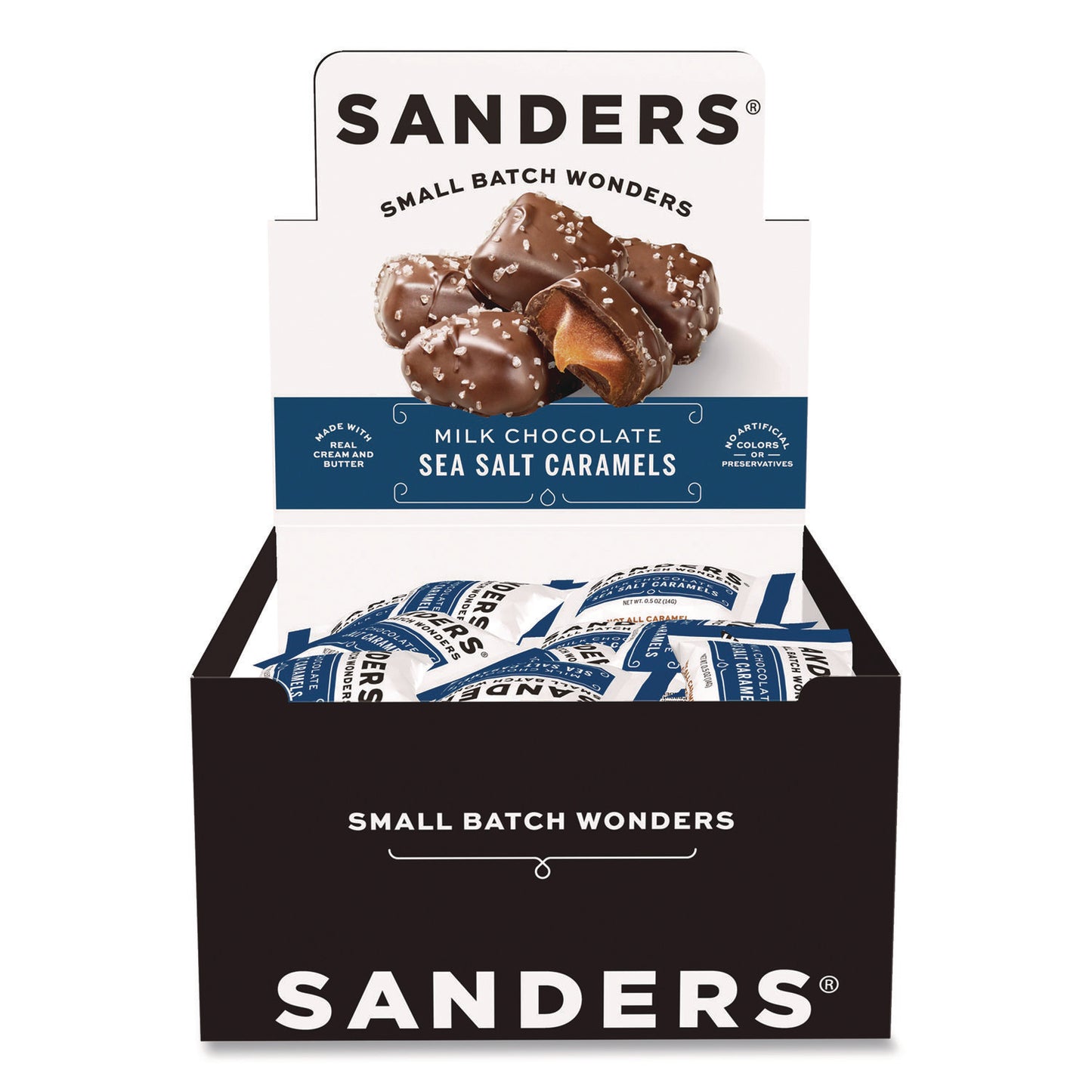 Performance Food Group Small Batch Wonders Snack-Size Milk Chocolate Sea Salt Caramels, 0.5 oz Individually Wrapped, 48/Box (KAR27163)