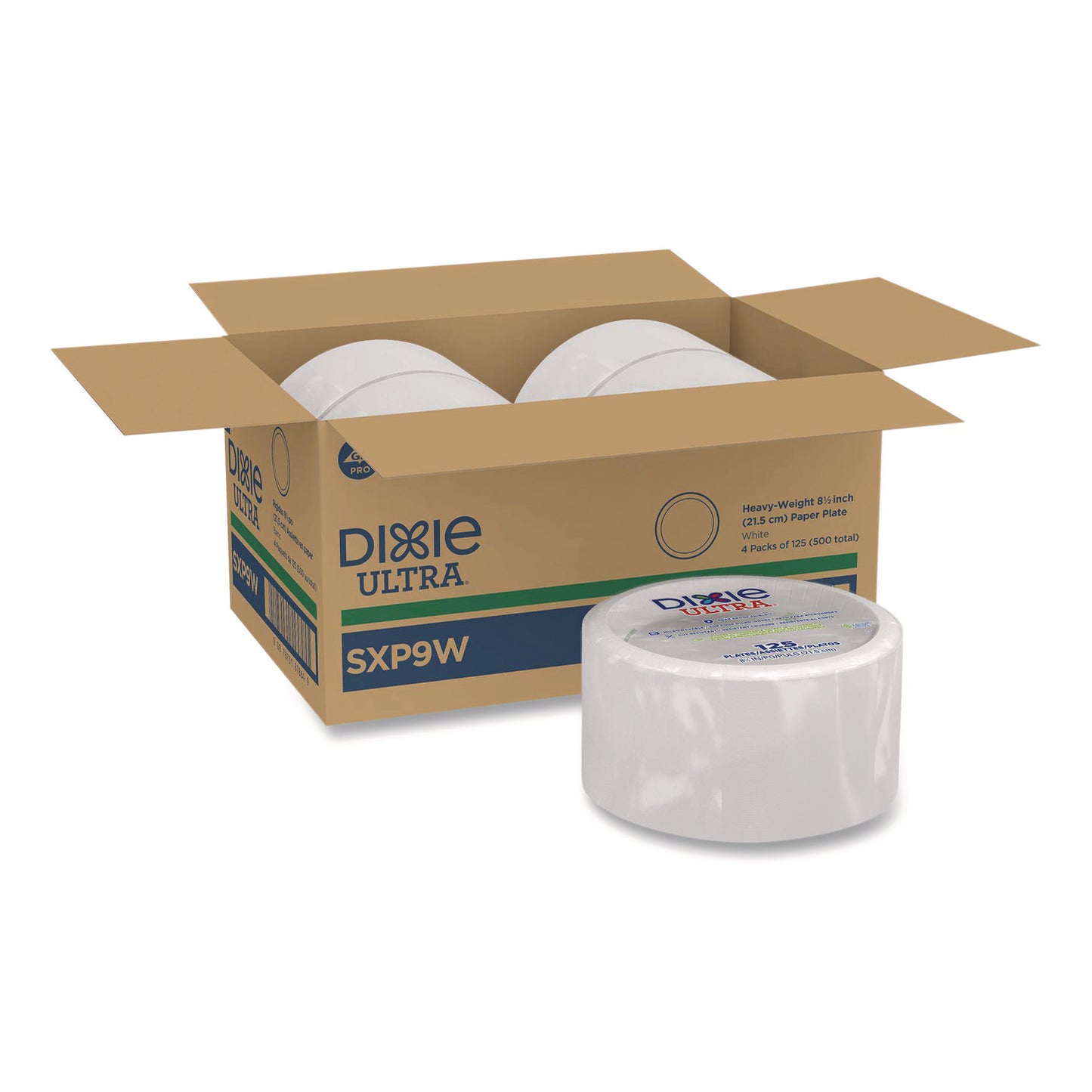 Dixie Ultra Heavy-Weight Paper Plates, 8.5" dia, 125/Pack, 4 Packs/Carton (SXP9W)