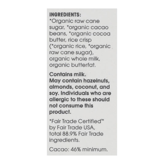 Alter Eco - Chocolate Bar Rice Crunch - Case Of 12-2.65 Oz