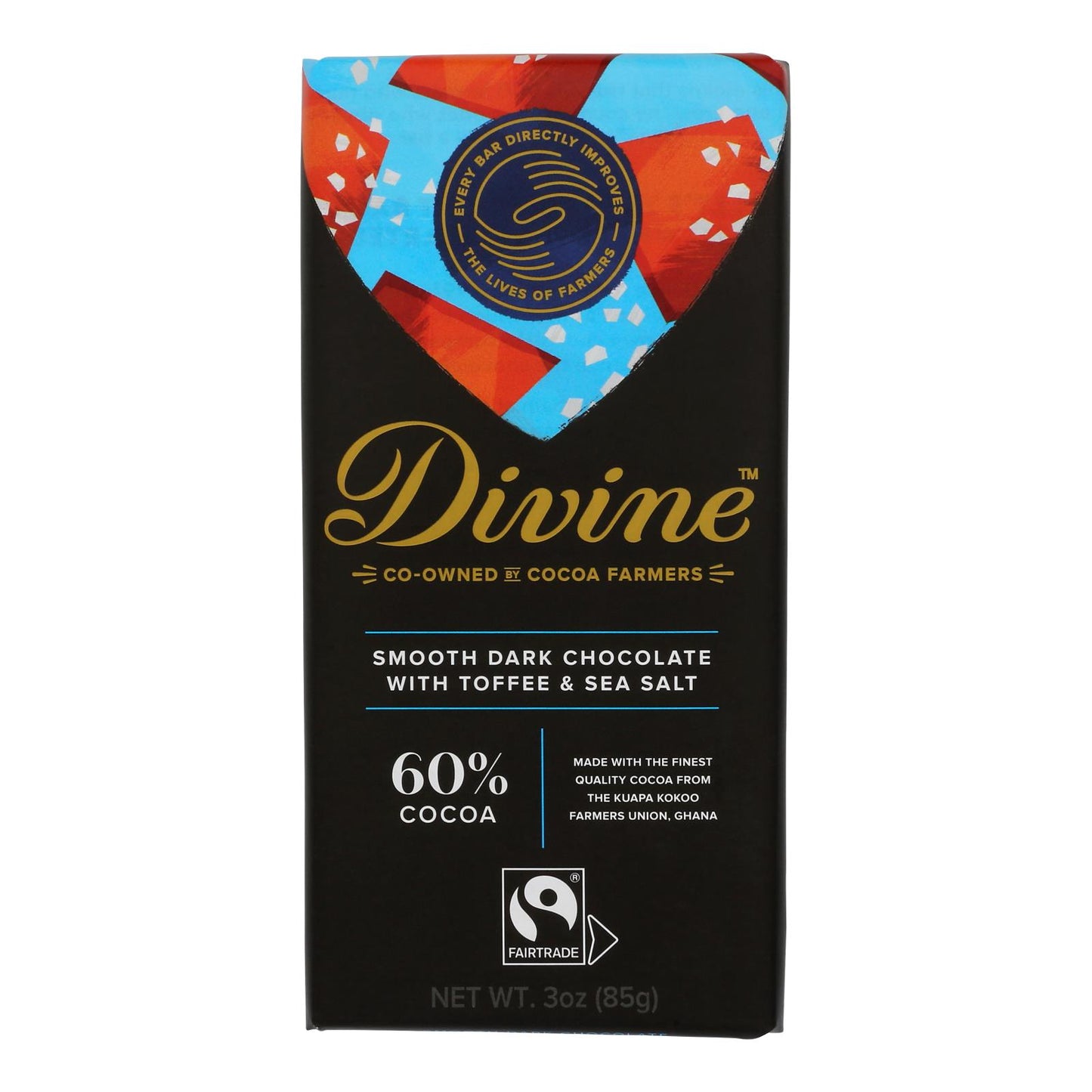 Divine - Bar Dark Chocolate Tof/sslt 60% - Case Of 12 - 3 Oz