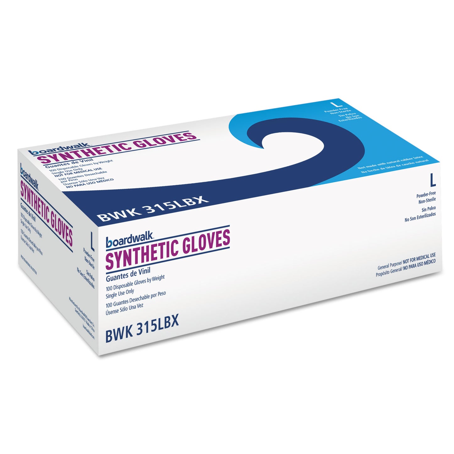 Boardwalk Powder-Free Synthetic Vinyl Gloves, Large, Beige, 4 mil, 100/Box (BWK315LBX)