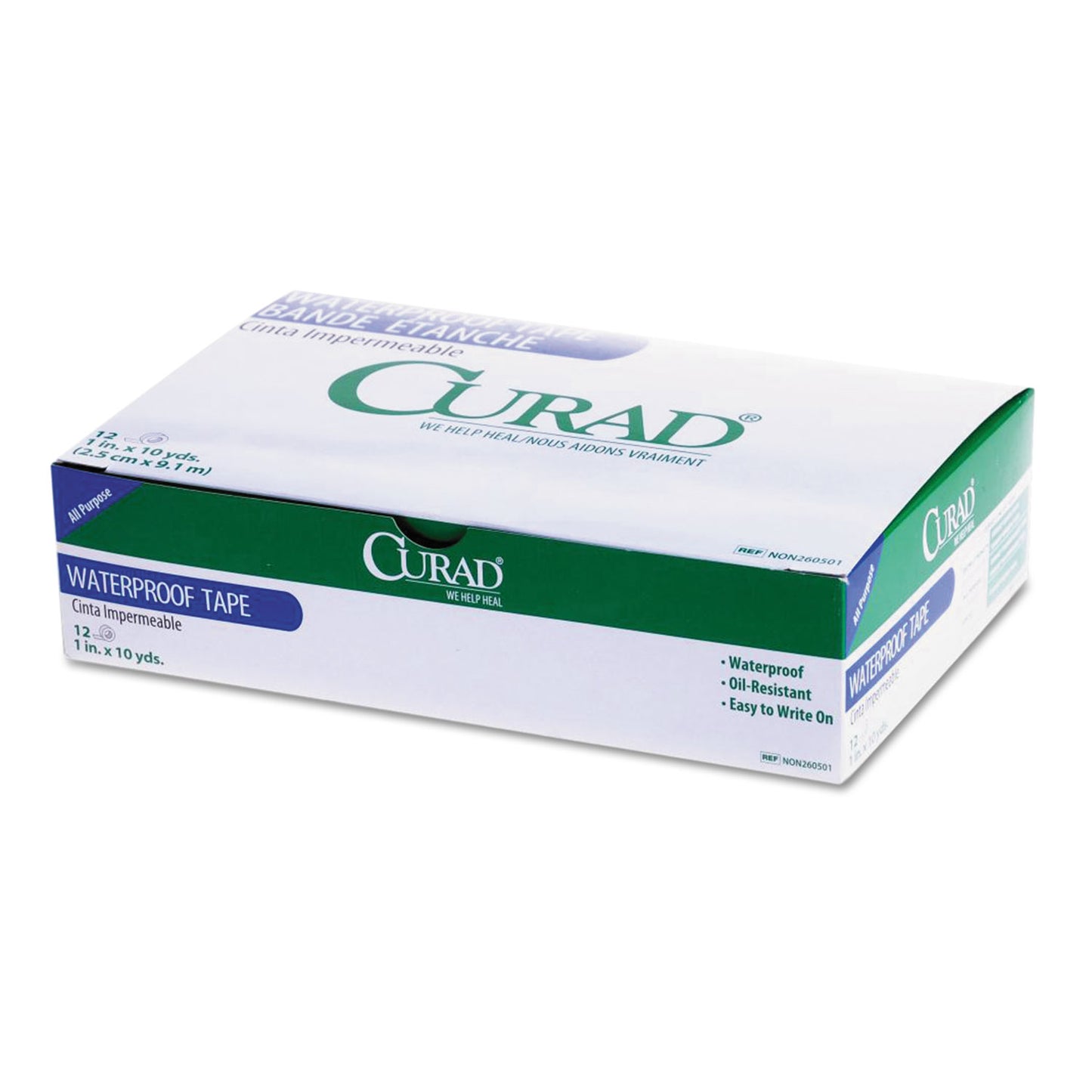 Curad Waterproof Medical Tape, Polyethylene-Coated Cloth, 1" x 10 yds, White, 12/Box (MIINON260501)