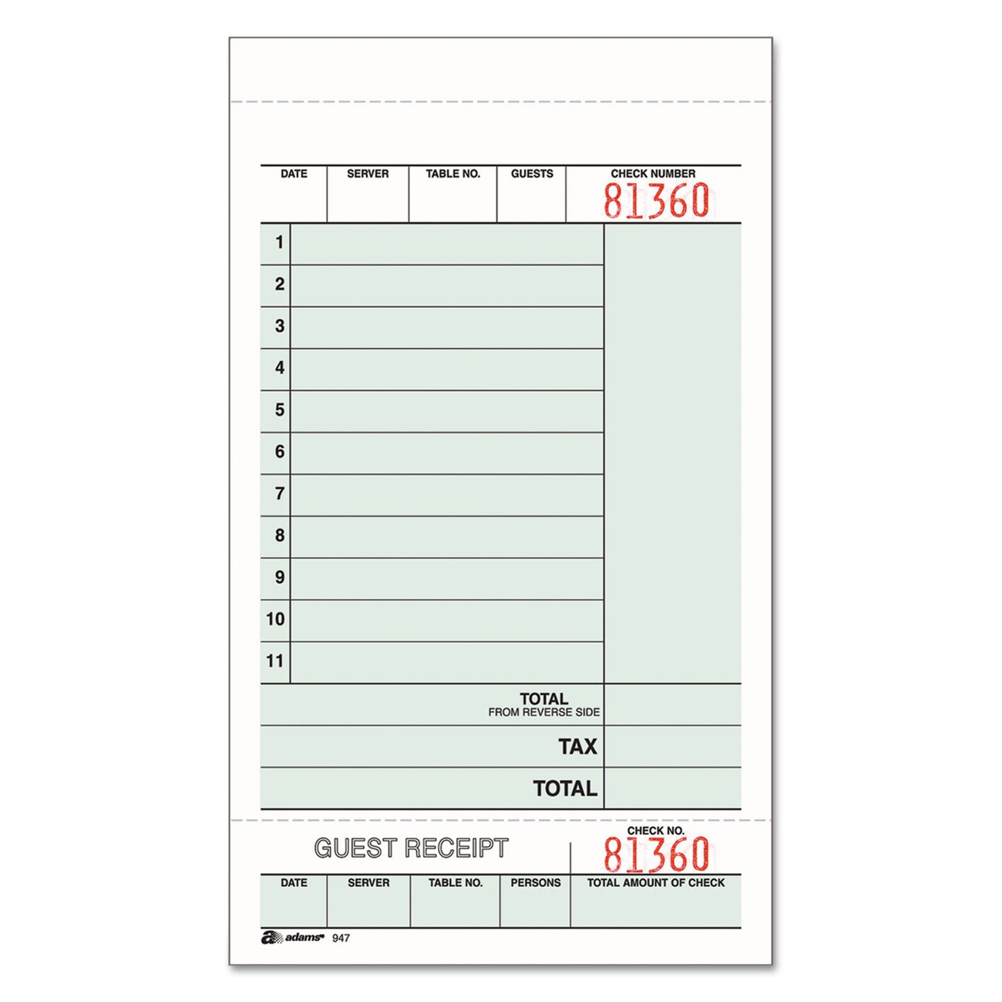 Adams Guest Check Unit Set, Two-Part Carbonless, 6.75 x 4.25, 50 Forms/Pad, 5 Pads/Pack (ABF947SWC)