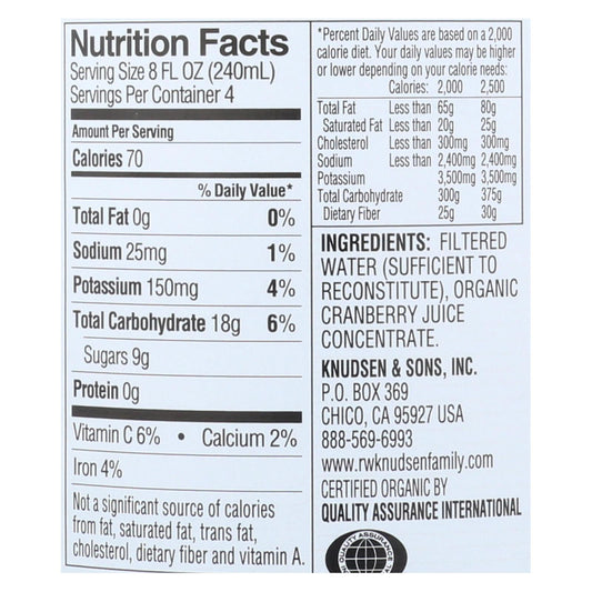 R.w. Knudsen - Organic Juice - Just Cranberry - Case Of 6 - 32 Fl Oz