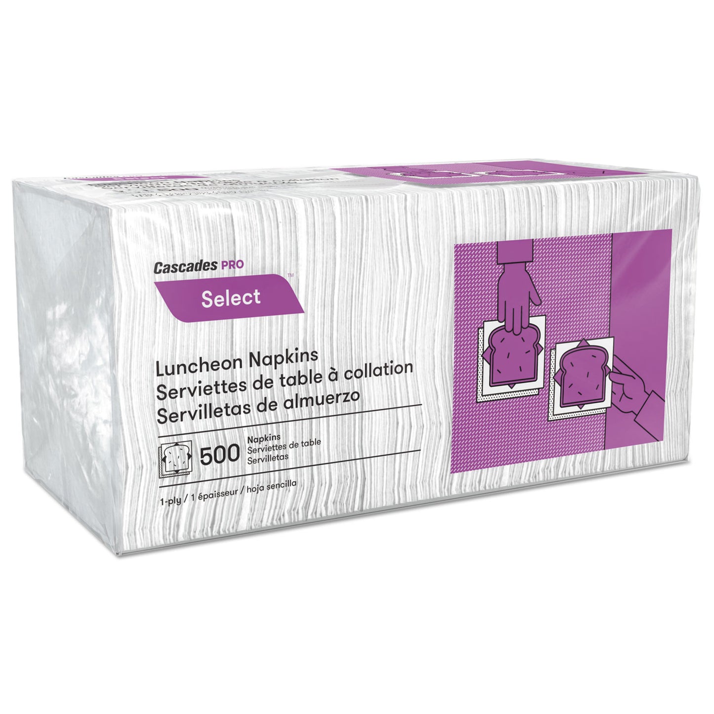 Cascades PRO Select Luncheon Napkins, 1 Ply, 12 x 12, White, 500/Pack, 6,000/Carton (CSDN020)