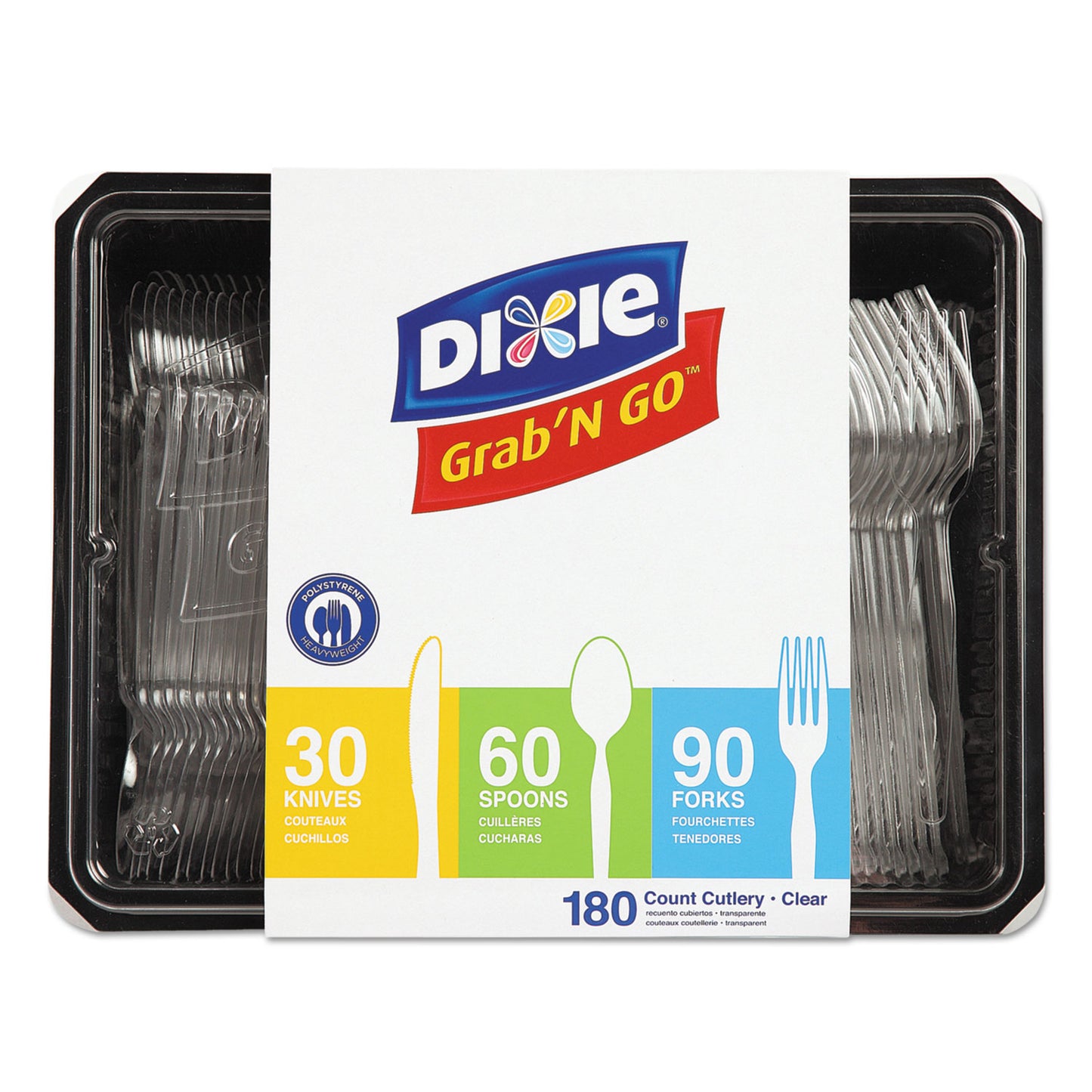 Dixie Combo Pack, Tray with Clear Plastic Utensils, 90 Forks, 30 Knives, 60 Spoons (DXECH0369DX7PK)