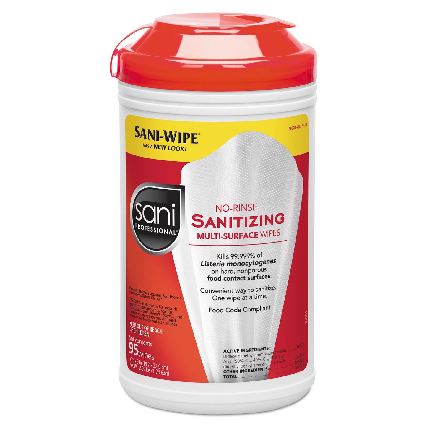 Sani Professional No-Rinse Sanitizing Multi-Surface Wipes, Unscented, White, 95/Container (NICP56784EA)
