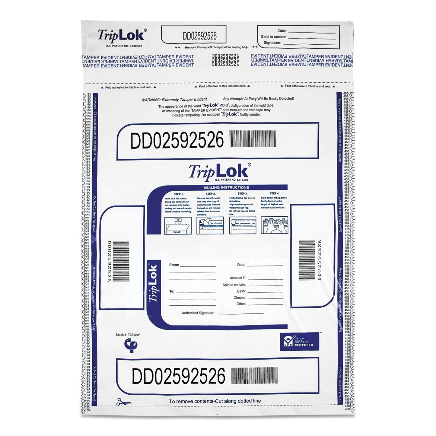 TripLOK Deposit Bag, Plastic, 12 x 16, White, 100/Pack (CNK585043)