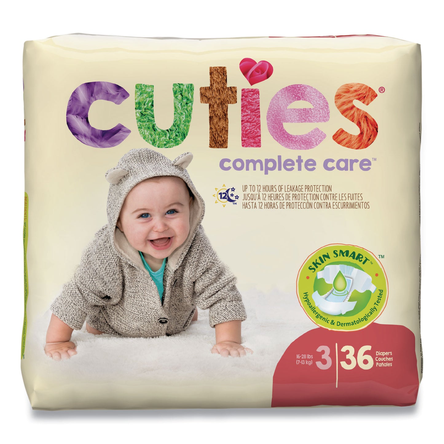 Cuties Premium Jumbo Diapers, Size 3, 16 lbs to 28 lbs, 144/Carton (CTJCR3001)