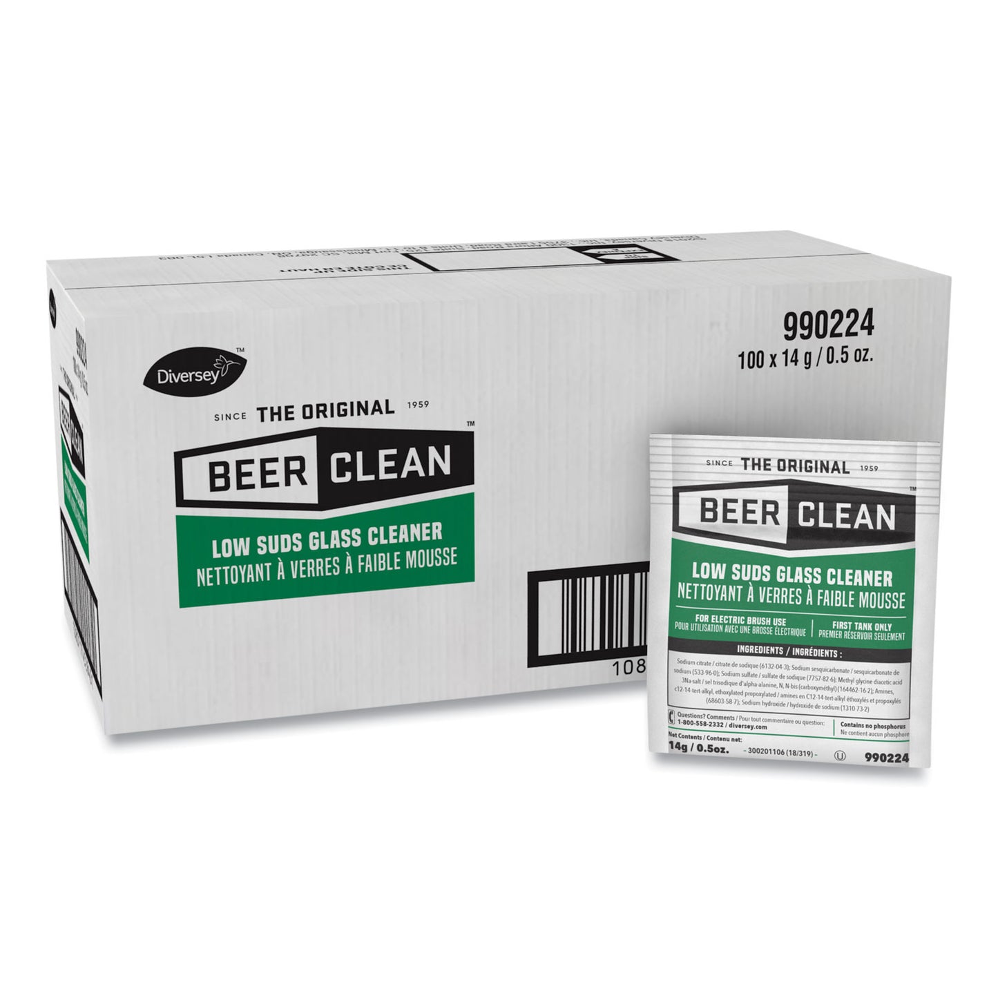 Diversey Beer Clean Glass Cleaner, Powder, 0.5 oz Packet, 100/Carton (DVO990224)