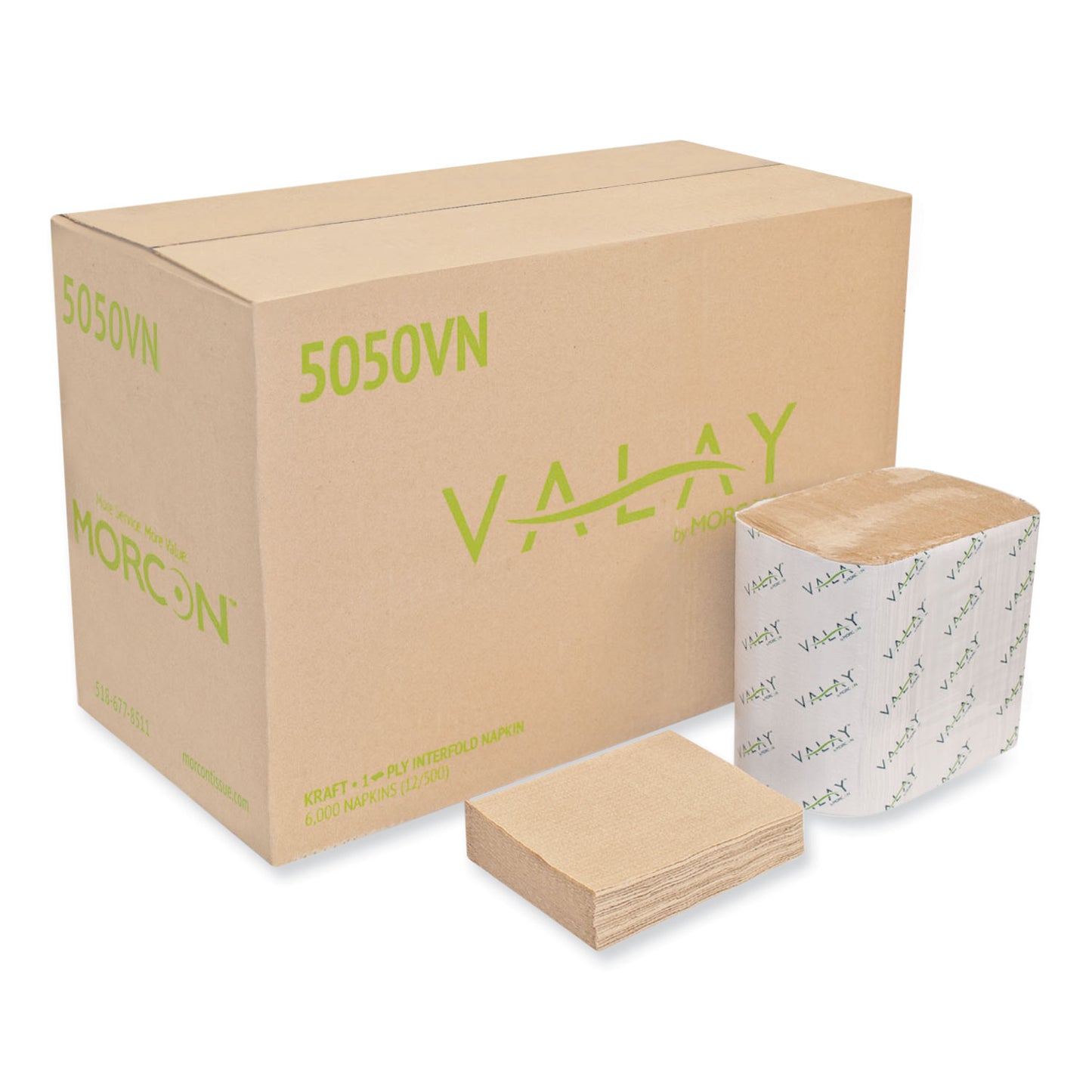 Morcon Tissue Valay Interfolded Napkins, 1-Ply, 6.3 x 8.85, Kraft, 6,000/Carton (MOR5050VN)