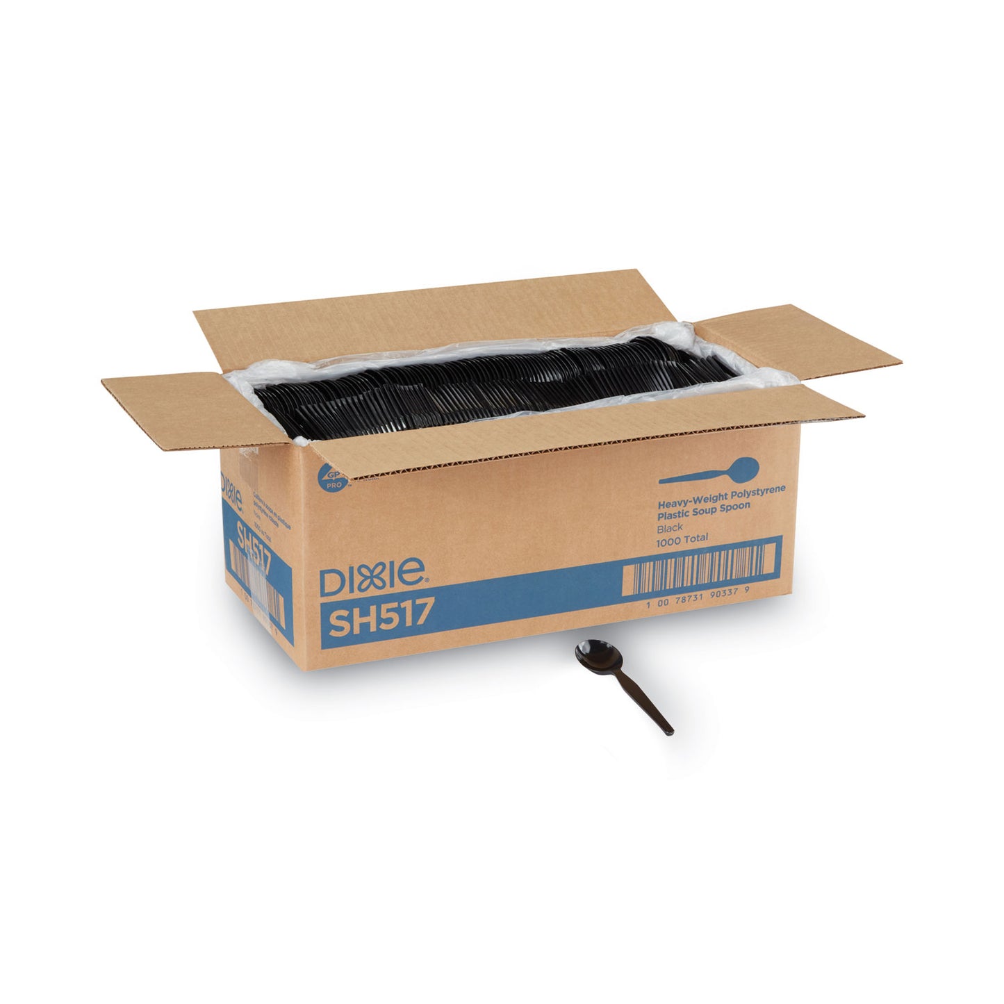 Dixie Plastic Cutlery, Heavyweight Soup Spoons, 5 3/4", Black, 1,000/Carton (DXESH517)