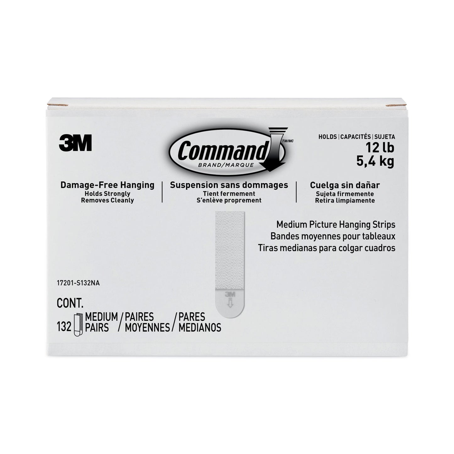 Command Picture Hanging Strips, Value Pack, Medium, Removable, Holds Up to 12 lbs, 0.75 x 2.75, White, 132 Pairs/Pack (MMM17201S132NA)