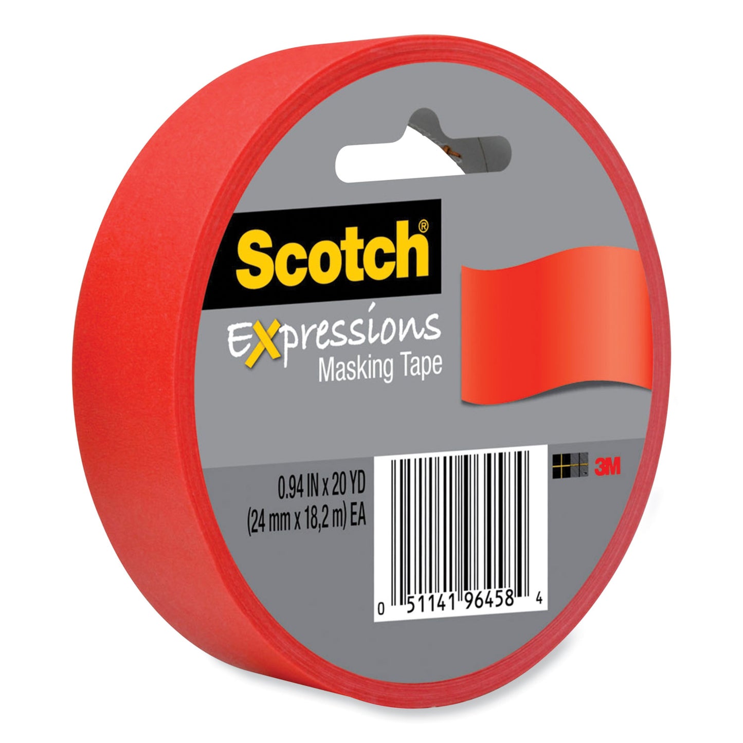 Scotch Expressions Masking Tape, 3" Core, 0.94" x 20 yds, Primary Red (MMM3437PRD)