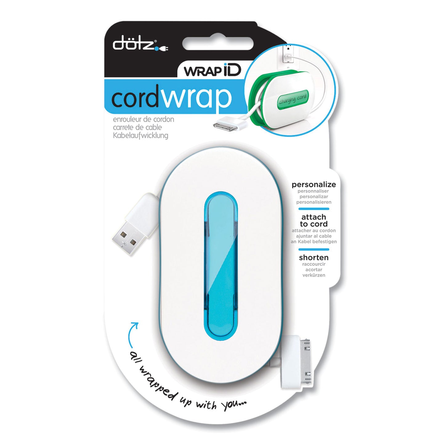 Dotz WrapID, Holds up to 6 ft of Cord, Blue (LEE21904)