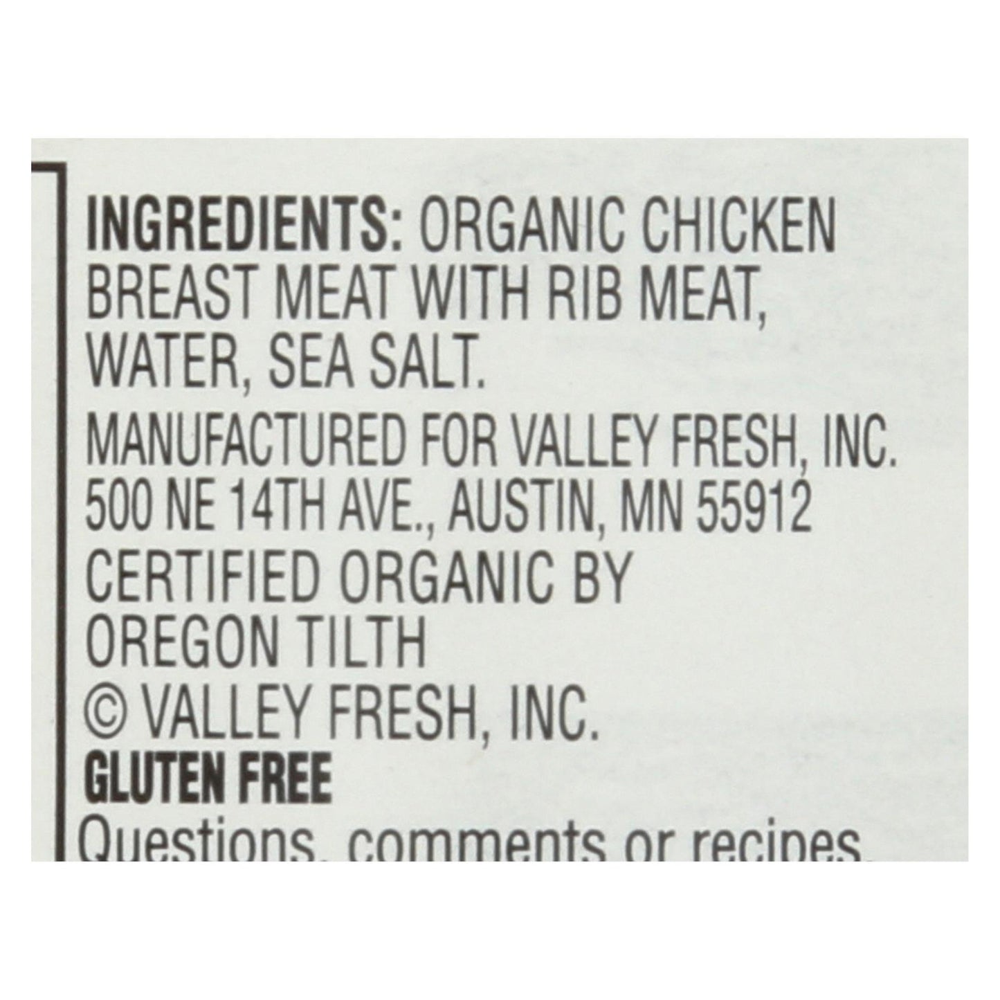 Valley Fresh Organic Chicken In Water - Case Of 12 - 5 Oz