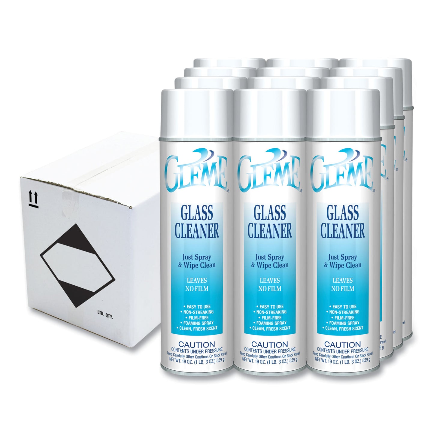 Claire Gleme Glass Cleaner, Fresh Scent, 19 oz Aerosol Spray, Dozen (CGC050)