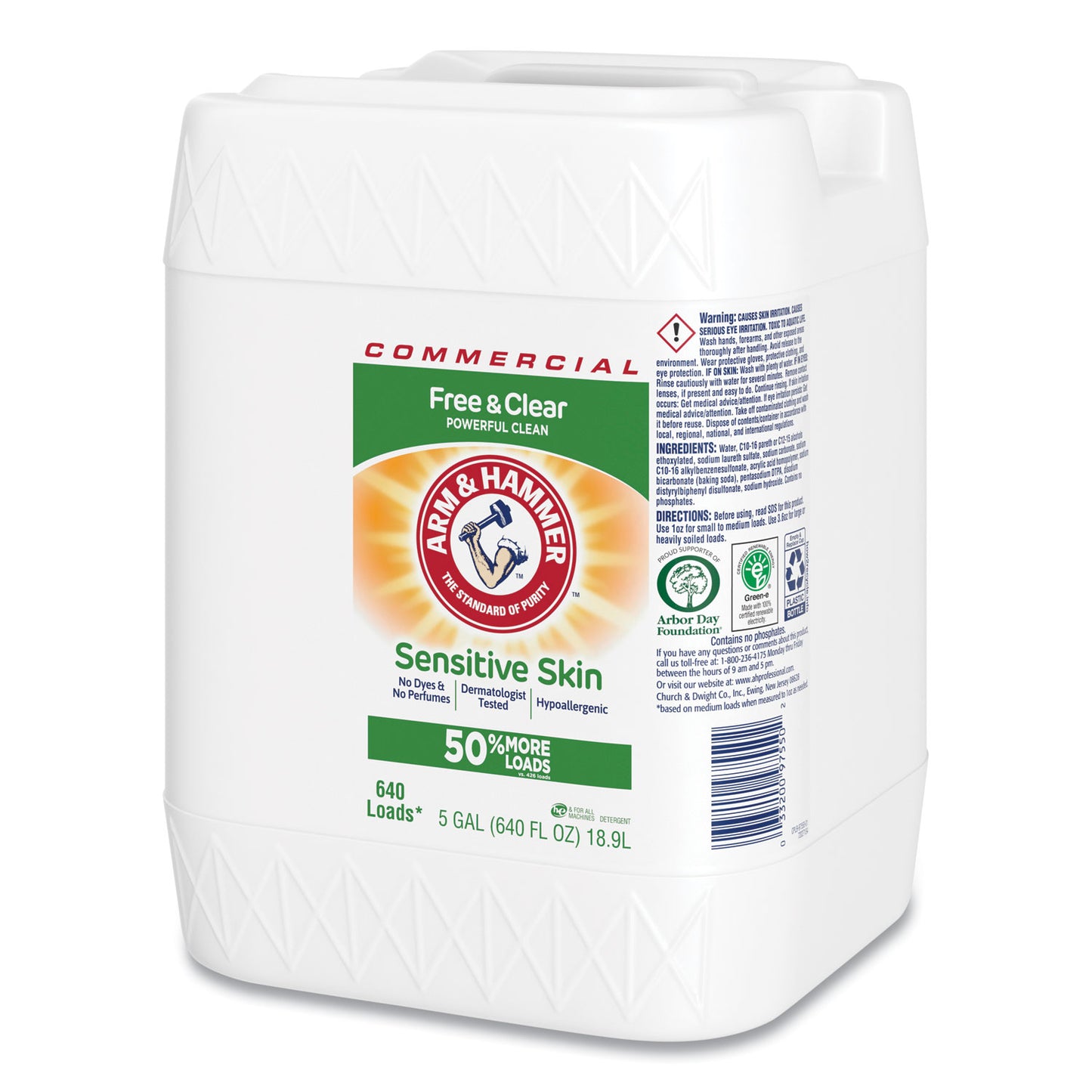 Arm & Hammer HE Compatible Liquid Detergent, Unscented, 640 Loads, Free and Clear Scent, 5 gal Jug (CDC3320097550)