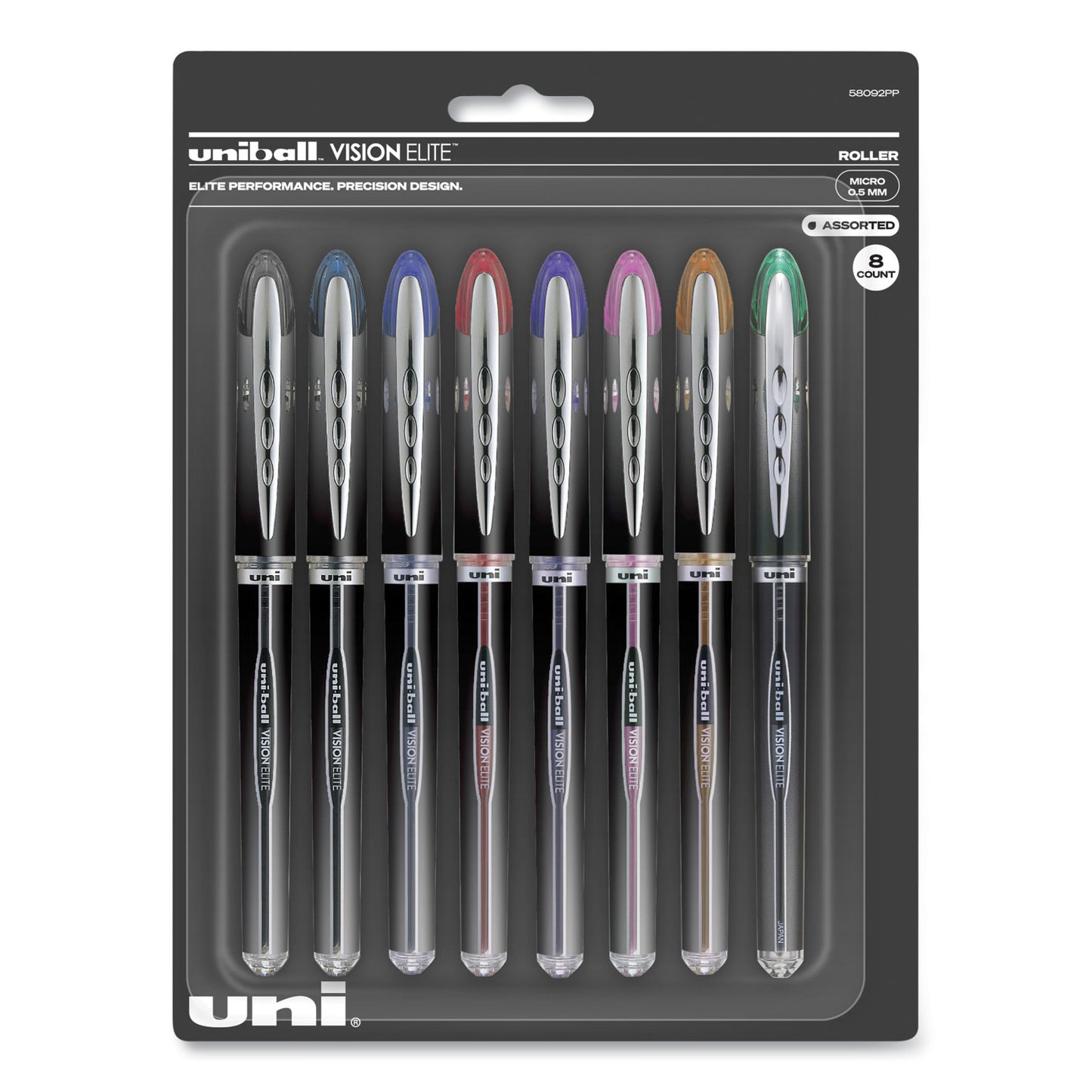 uniball VISION ELITE Hybrid Gel Pen, Stick, Fine 0.5 mm, Assorted Ink and Barrel Colors (UBC58092PP)