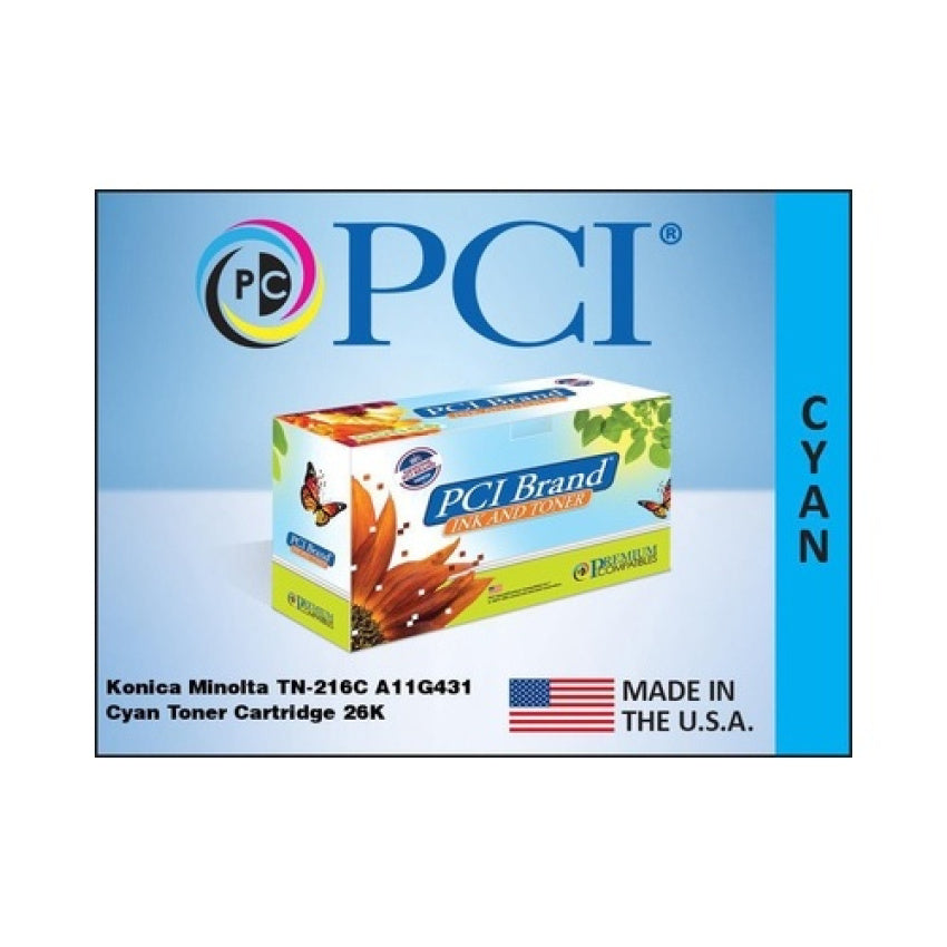 PCI Brand Compatible Konica Minolta Tn216c A11g431 Cyan Toner Cartridge 26k Yield For Konica Minolta C220/c280/c360 Made In Usa (TN216CPC)