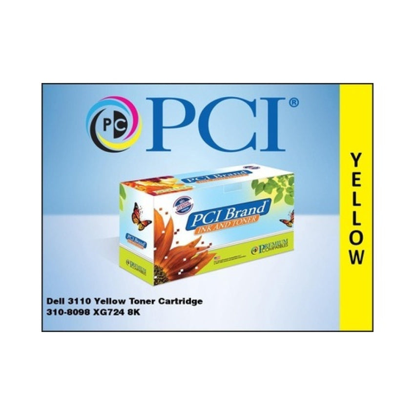 PCI Brand Compatible Dell Nf556 310-8098 Xl Yellow Toner Cartridge 8000 Page Xl-yield For Dell 3110/dell 3110cn/dell 3115/dell 3115cn/dell Xg724 (3108098PC)