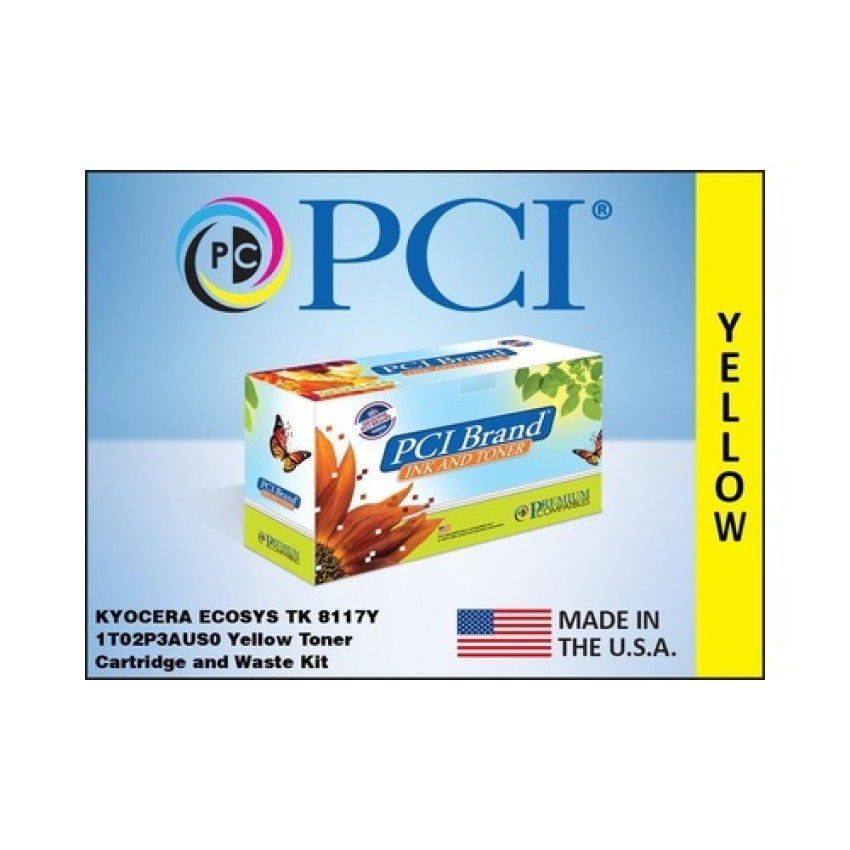 PCI Brand Compatible Kyocera Tk-8117y 1t02p3aus0 Yellow Toner Cartridge W/waste Container 6k Yield For Kyocera Ecosys M8124cidn/8130cidn Made In Usa (TK8117YPCI)