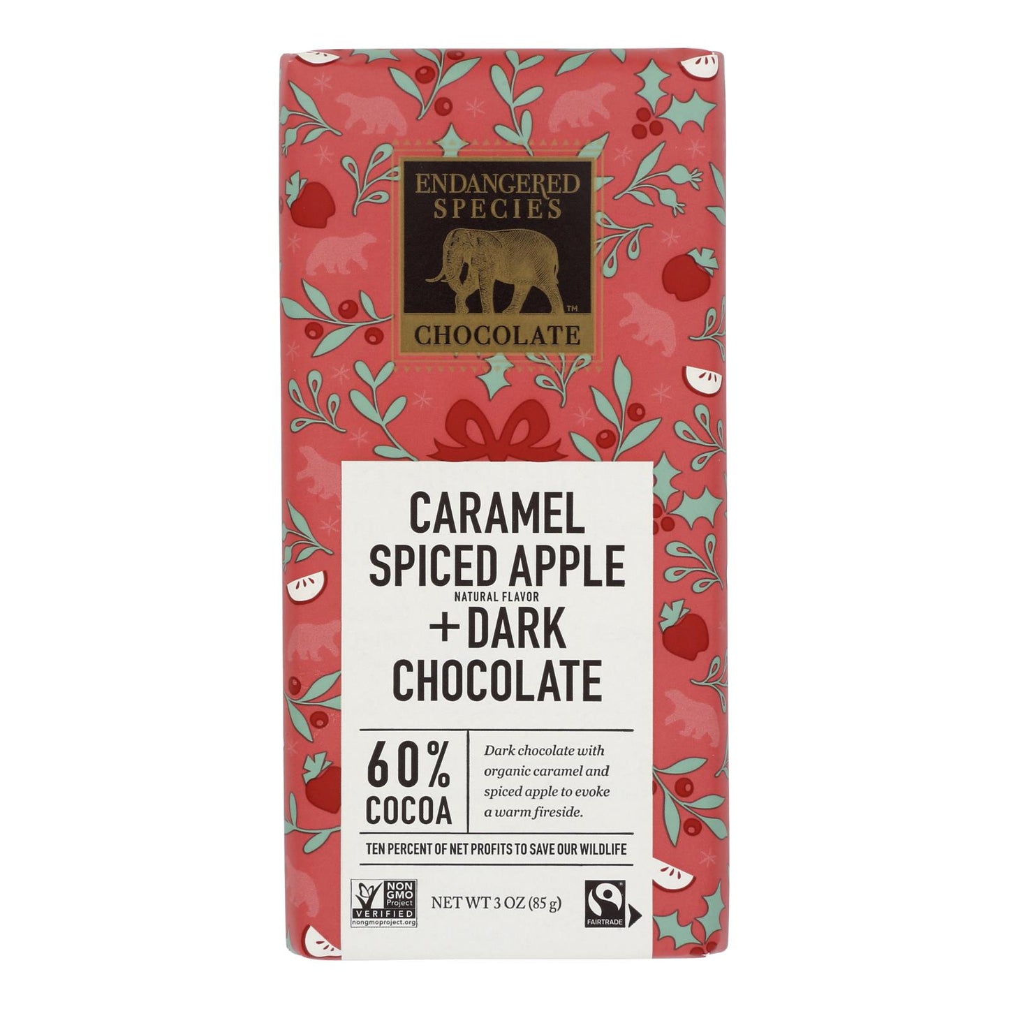 Endangered Species Chocolate Polar Bear Dark Chocolate W/caramel & Spiced Apple - Case Of 12 - 3 Oz