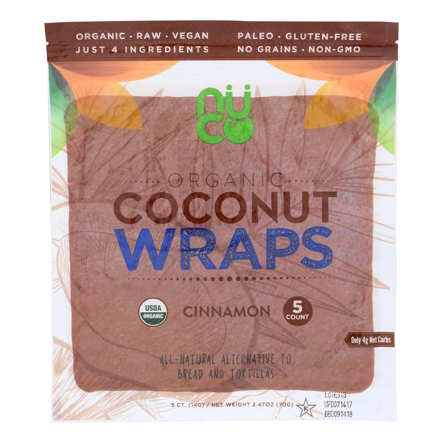 Nuco Cinnamon Organic Coconut Wraps - Case Of 12 - 2.47 Oz