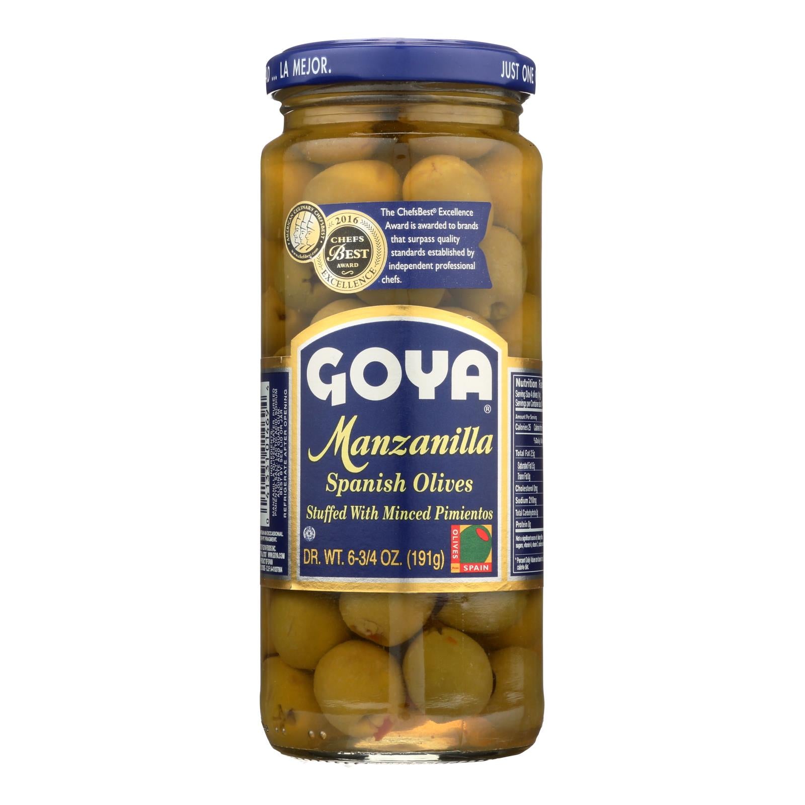 Goya - Olive Manzanilla Stuffed - Case Of 24-6.75 Oz