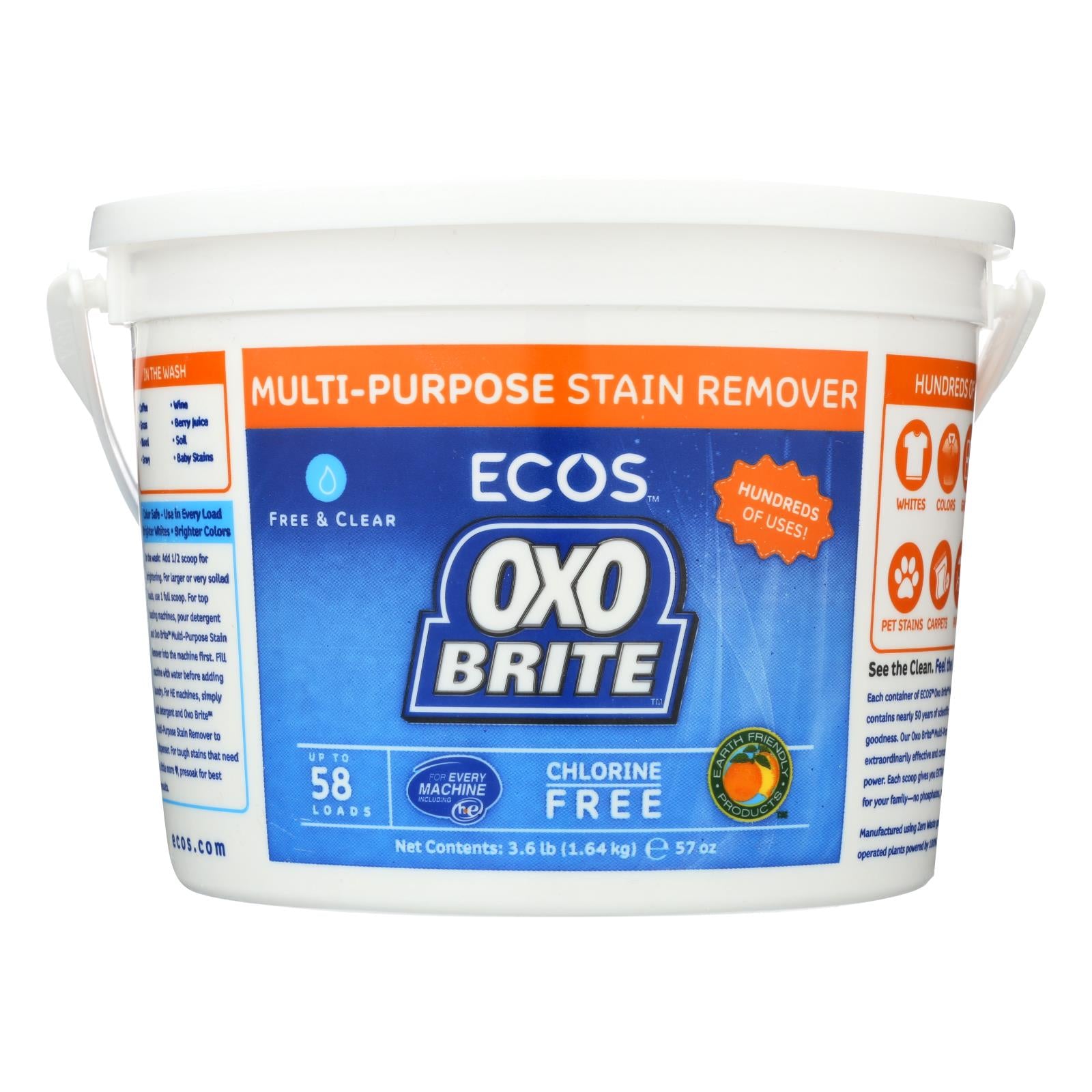 Earth Friendly Free And Clear Oxobrite Multi - Purpose Stain Remover - Case Of 6 - 3.6 Lb.