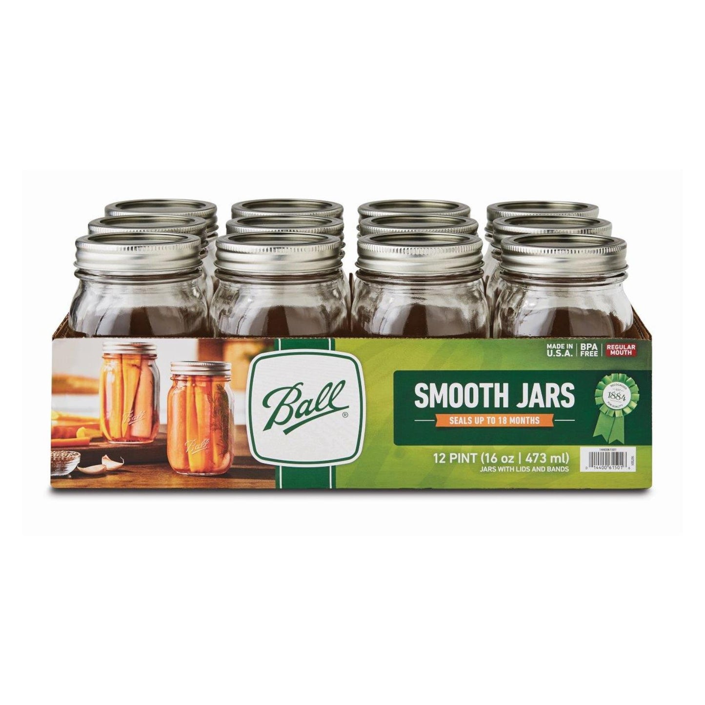 Ball Canning - Jars Smooth Sided Regular Mouth 16 Oz - Case Of 1 - 12 Count
