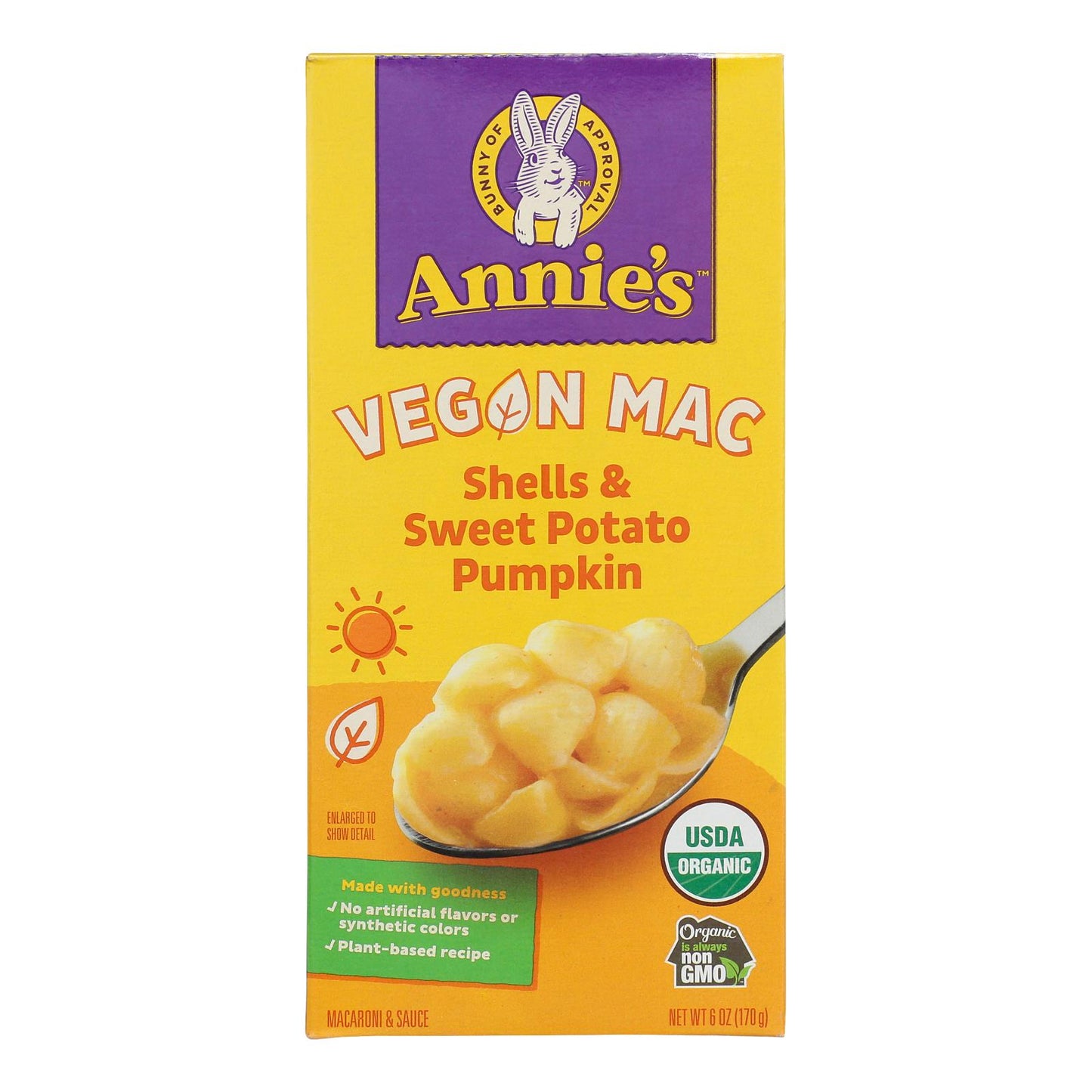 Annie's Homegrown Organic Vegan Shells and Creamy Sauce Pasta Dinner - Case of 12 - 6 oz.