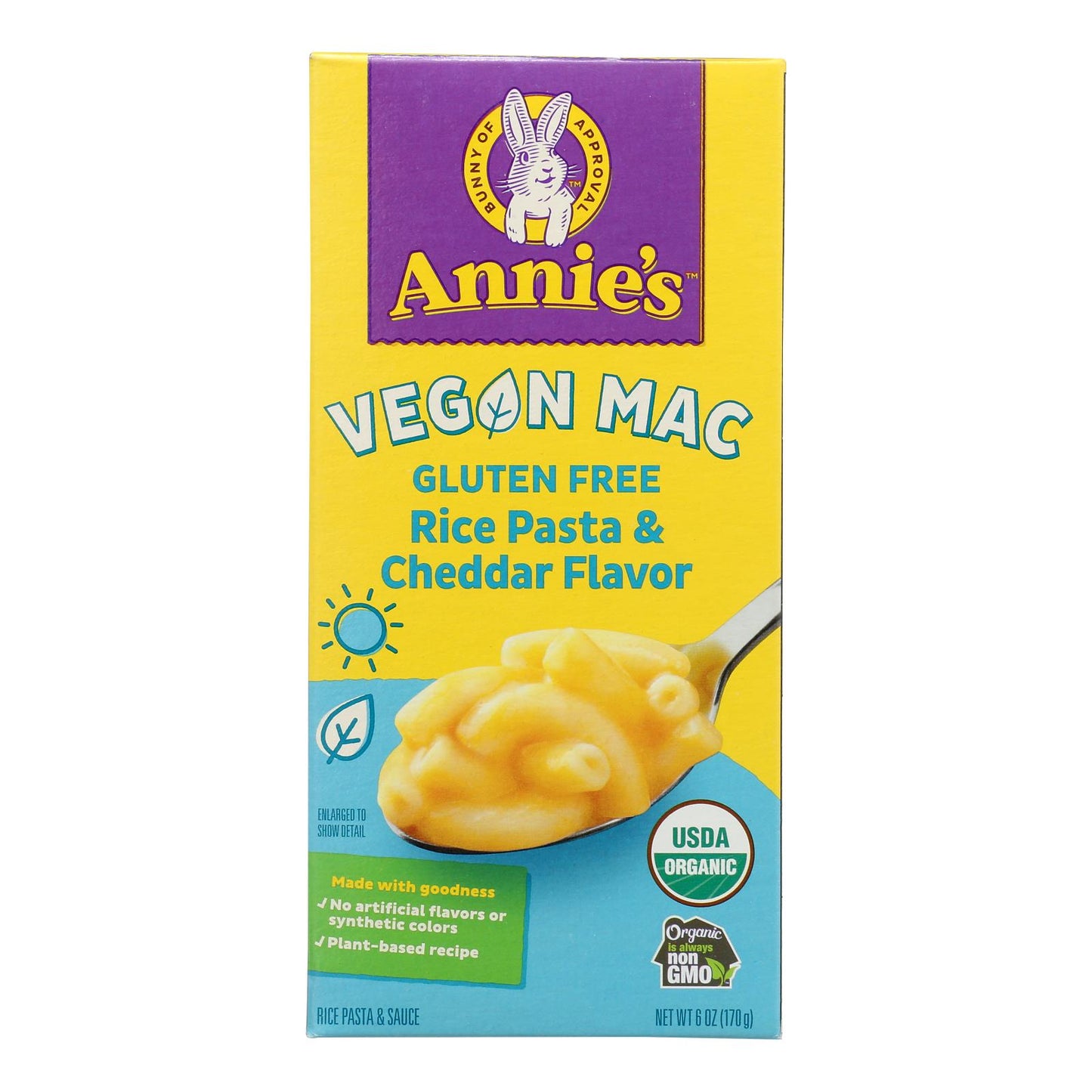 Annie's Homegrown Organic Gluten Free Vegan Elbows and Creamy Sauce Rice Pasta Dinner - Case of 12 - 6 oz.