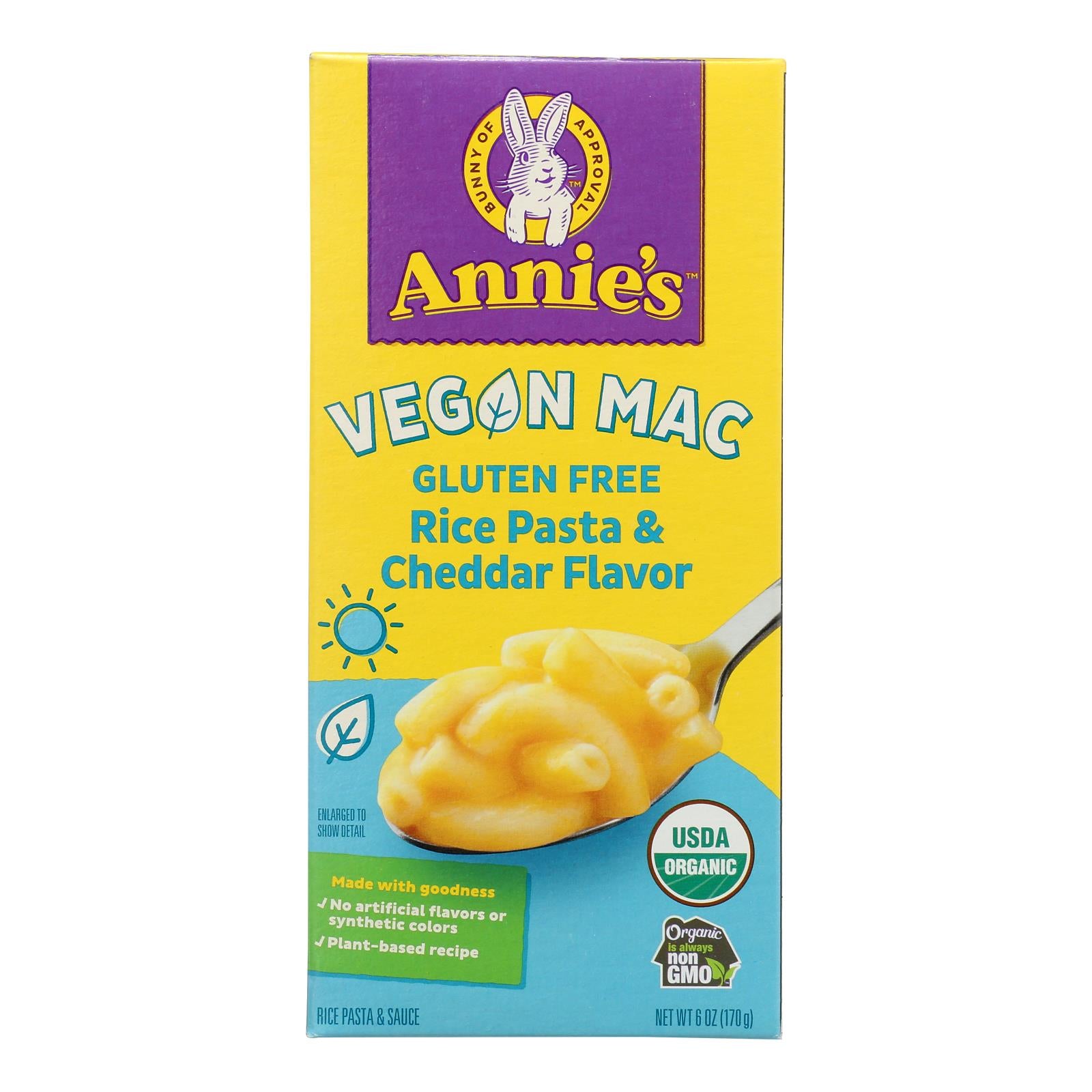 Annie's Homegrown Organic Gluten Free Vegan Elbows and Creamy Sauce Rice Pasta Dinner - Case of 12 - 6 oz.