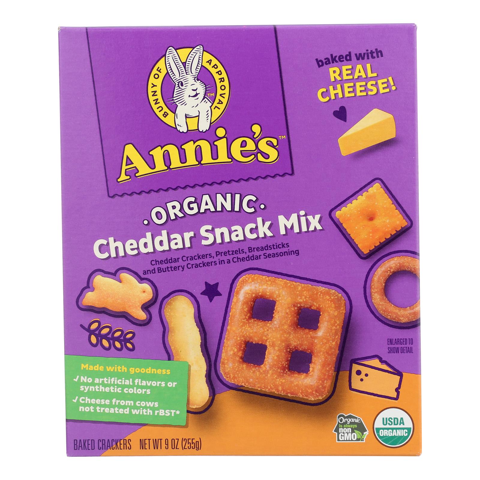 Annie's Homegrown Organic Bunnies Cheddar Snack Mix - Case of 12 - 9 oz.